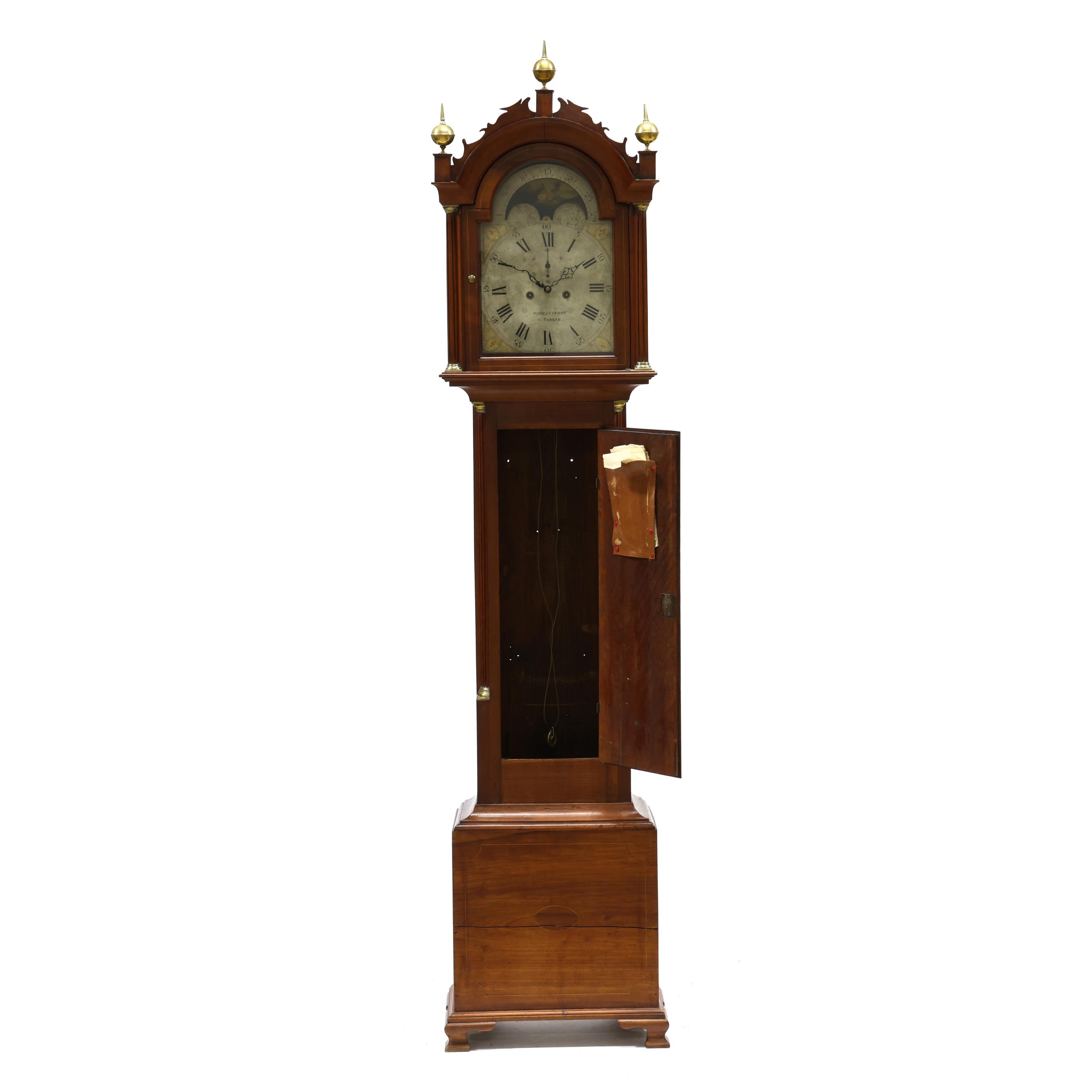 Massachusetts Chippendale Inlaid Cherry Tall Case Clock, G. Parker
