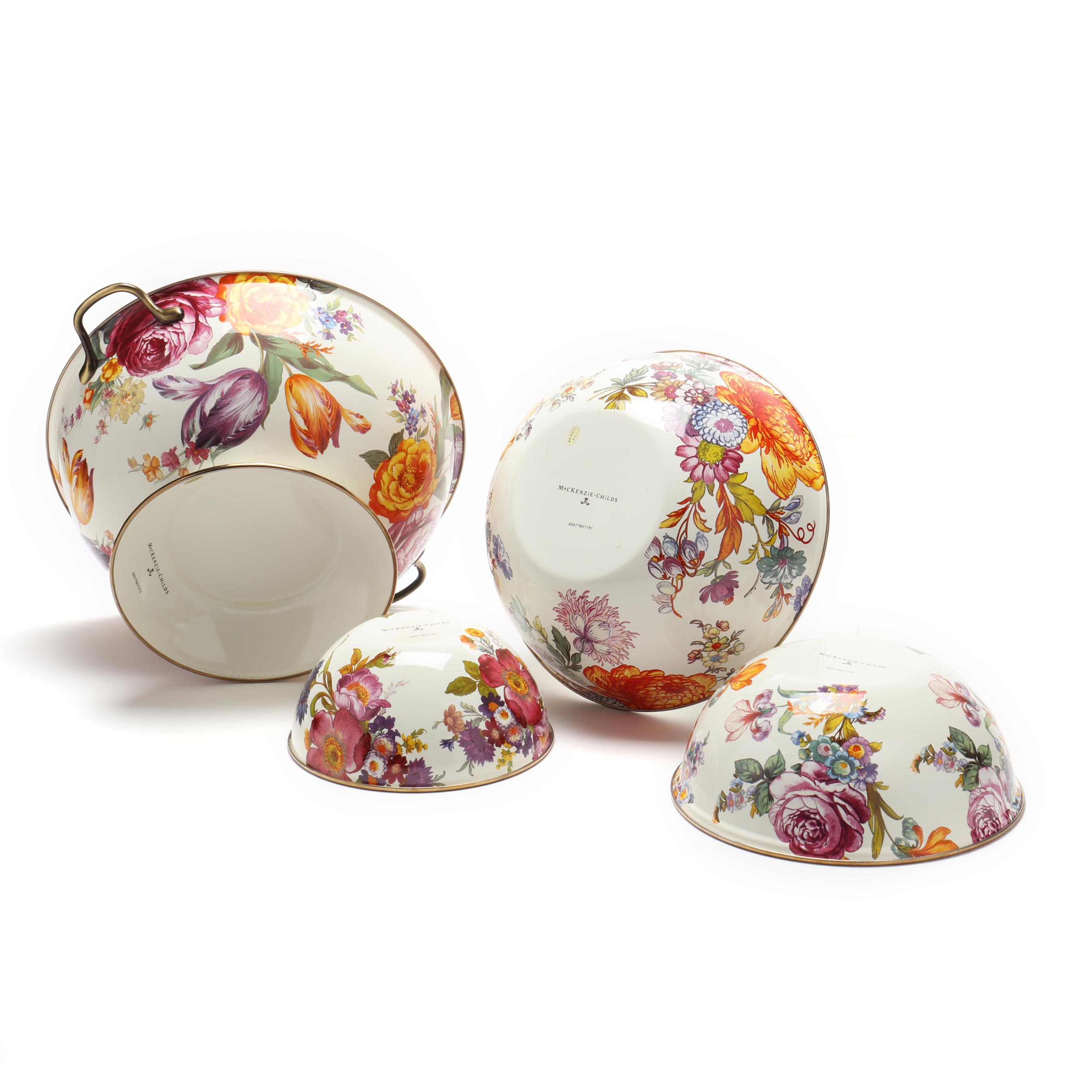 MacKenzie-Childs, Assorted White Flower Market Bowls (Lot