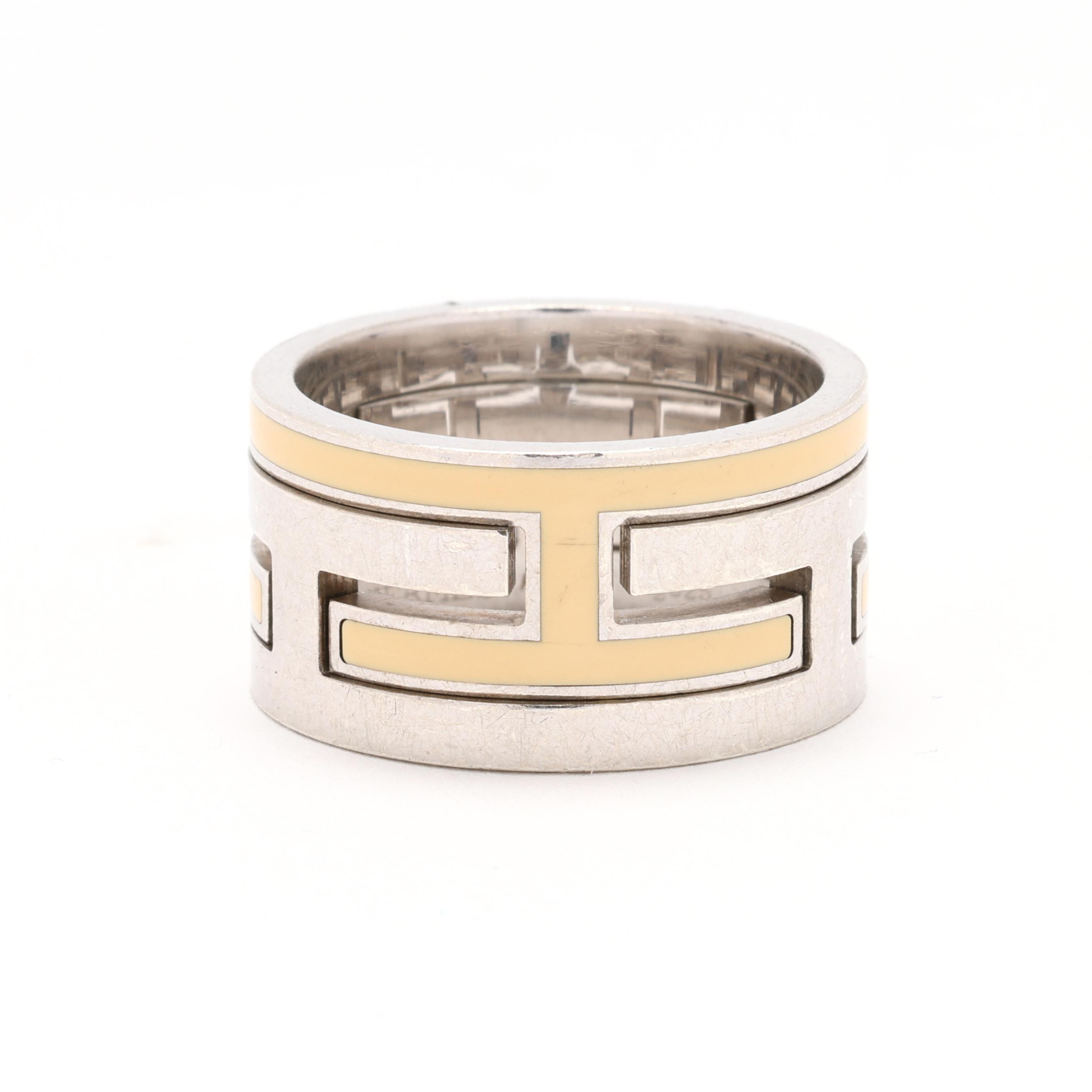 Sterling Silver and Enamel Move H Ring, Hermès (Lot 6294 - Estate