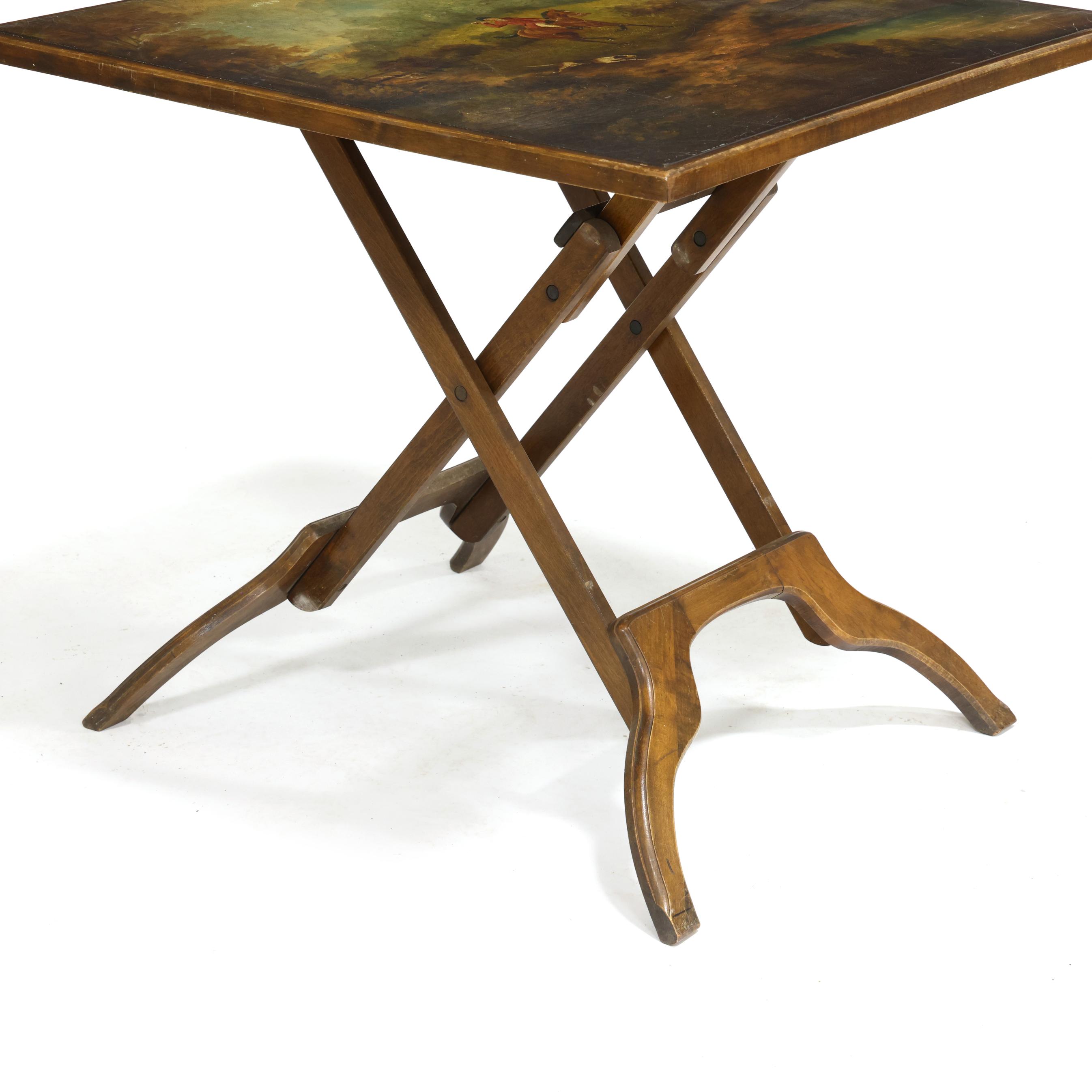 Vintage Hand Painted Fox Hunt Folding Card Table (Lot 4179 - March