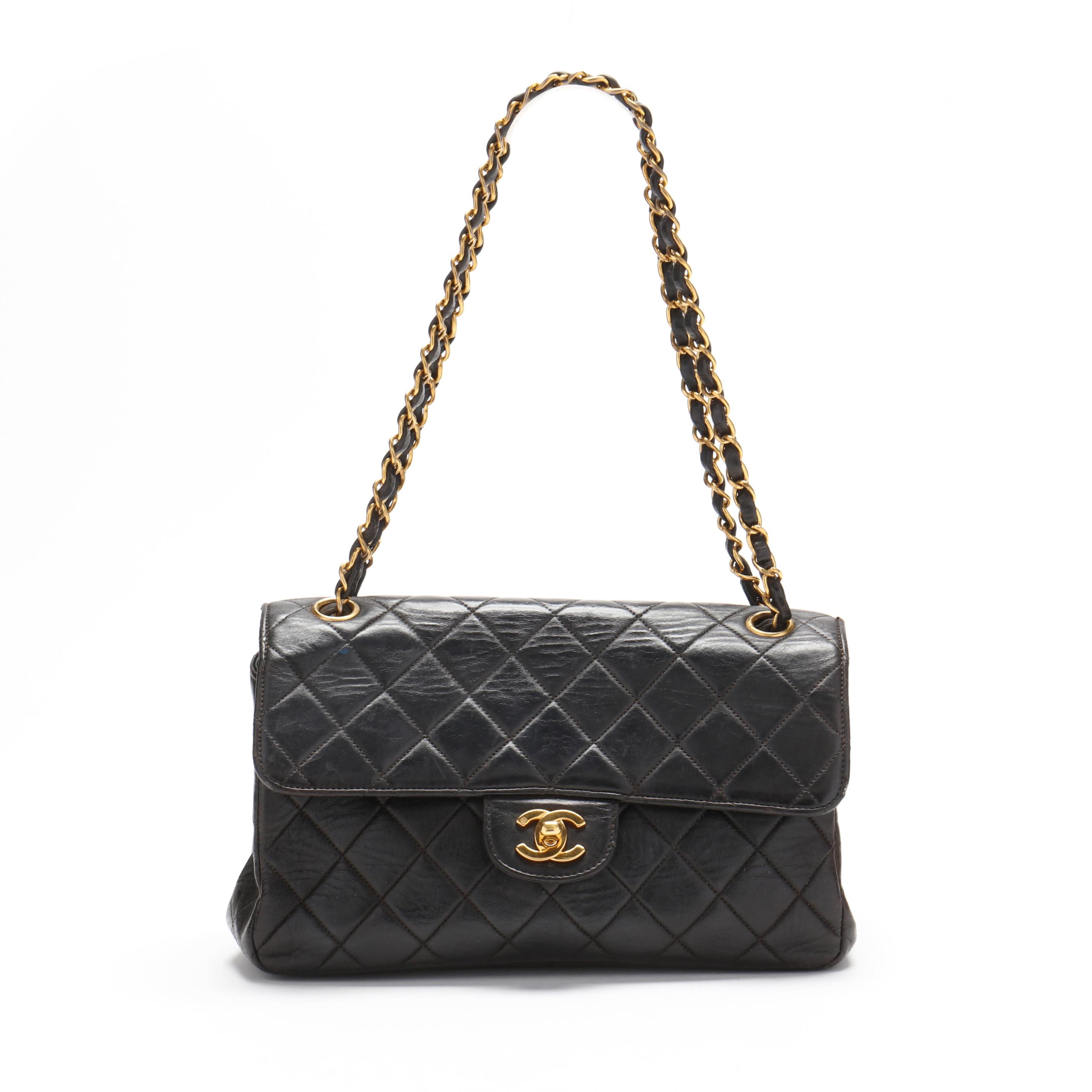 Black Leather Double Flap Handbag, Chanel (Lot 5358 - Estate