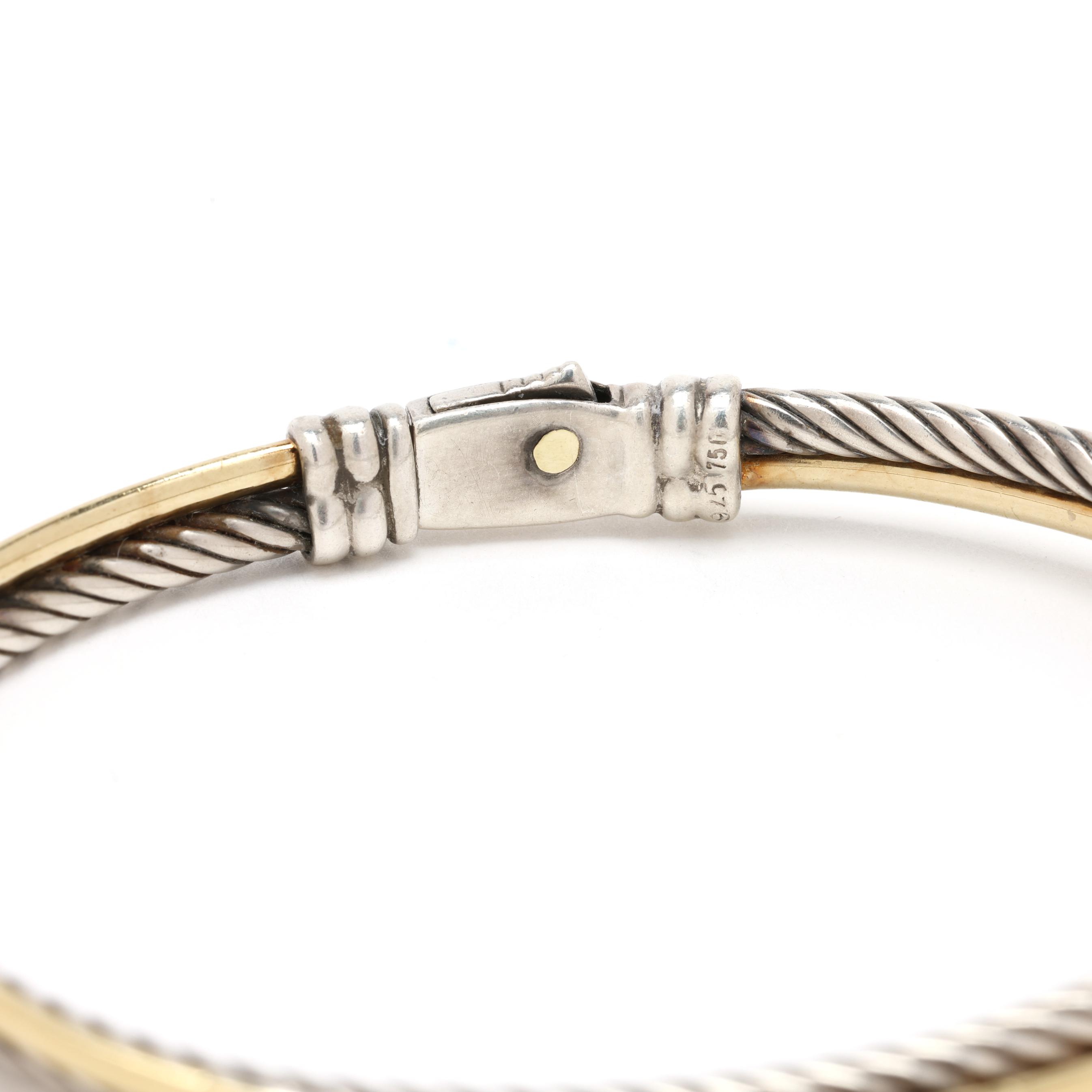 Gold and Silver Bracelet Q561 Sterling Silver and Gold Crossover Bangle Bracelet, David  main image 3