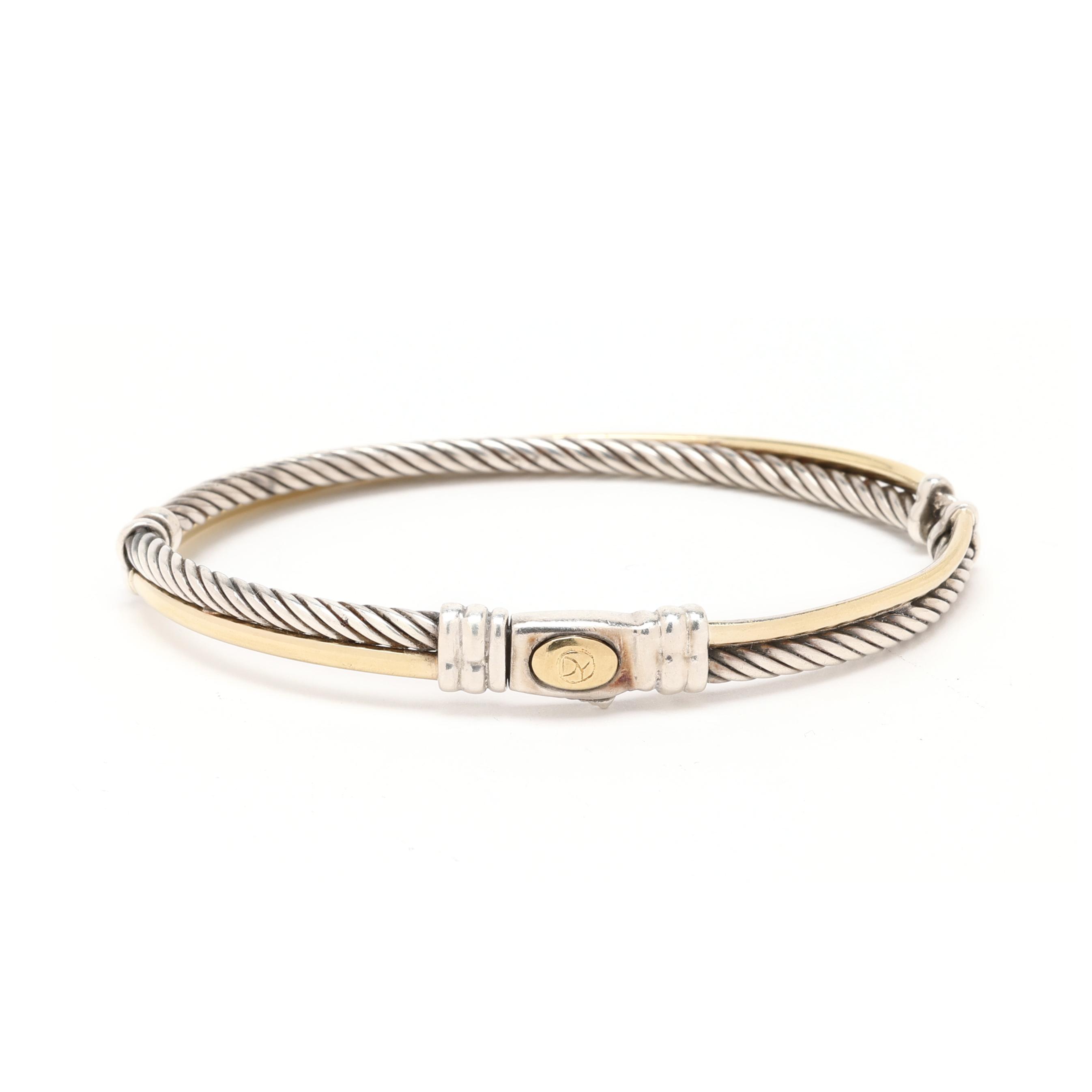 Sterling Silver and Gold Crossover Bangle Bracelet, David Yurman