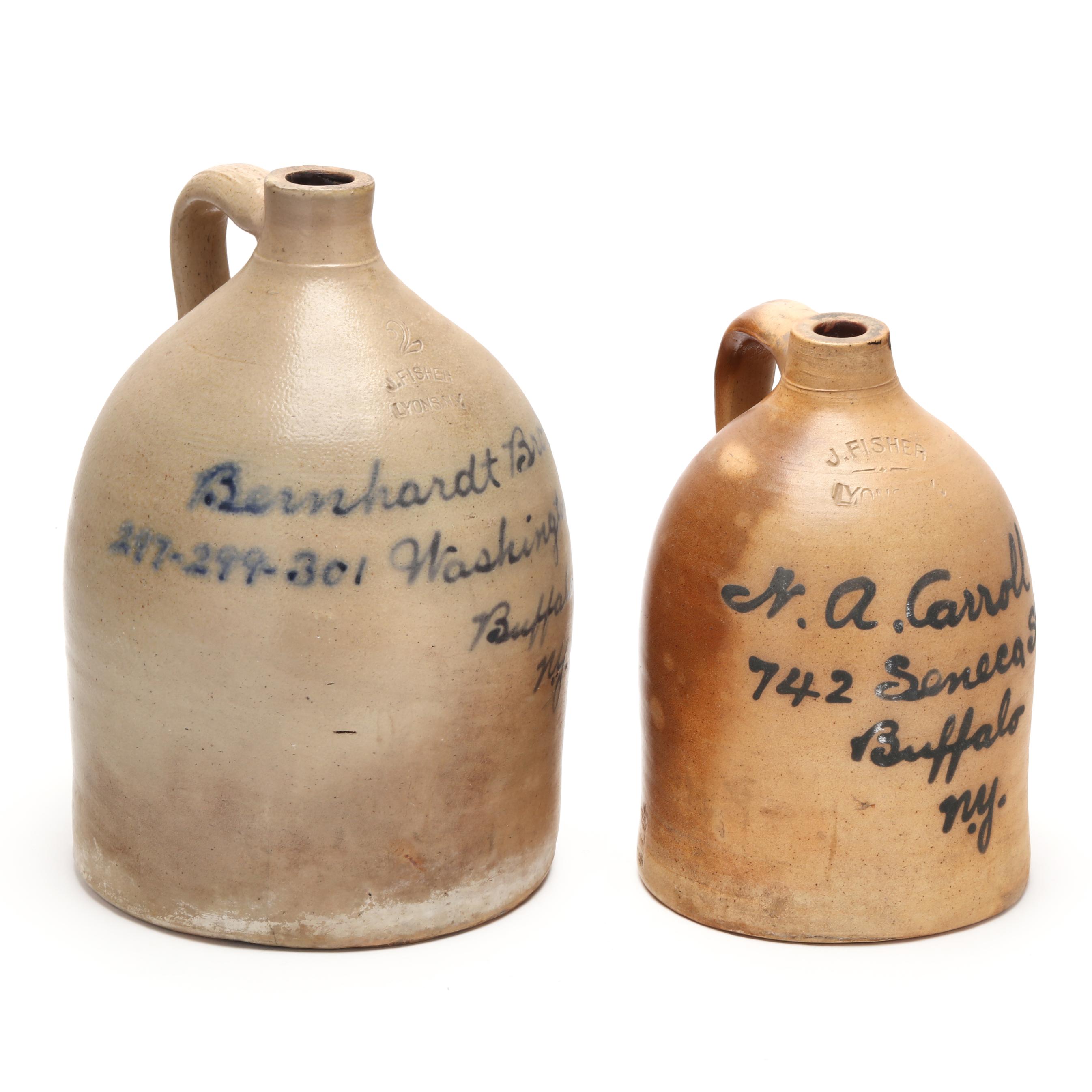 J. Fisher (Lyons, New York), Two Stoneware Jugs (Lot 1209 - May