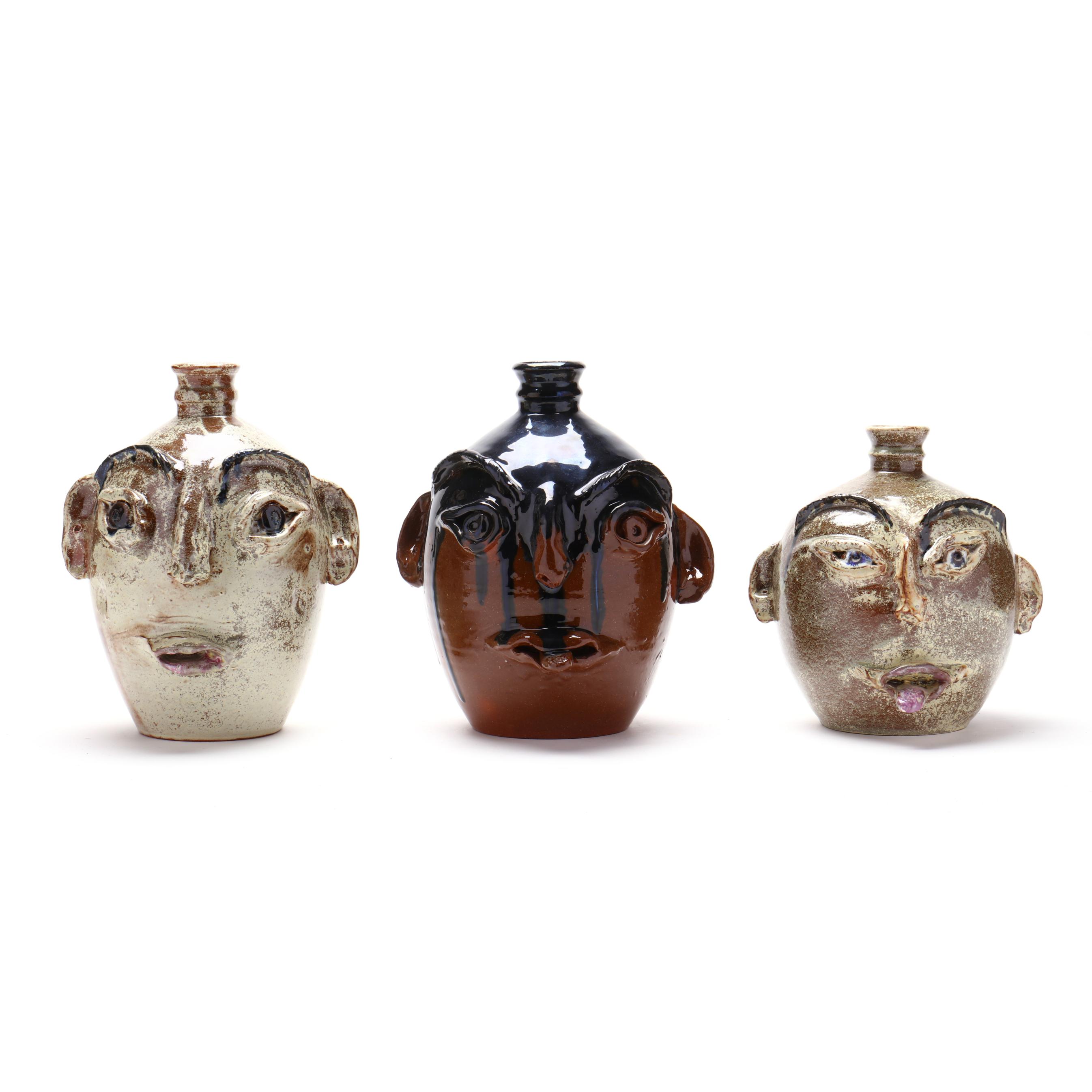 Neolia Cole (Sanford, NC), Three Face Jugs (Lot 2426 - Memorial
