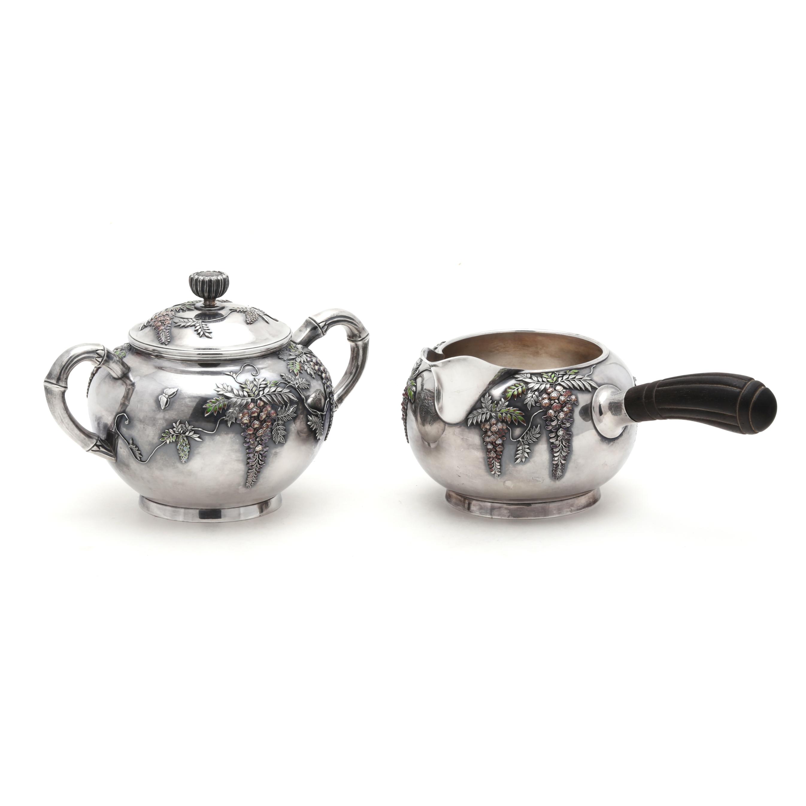Two Japanese Silver Artworks with Wisteria by G.T. Marsh & Co