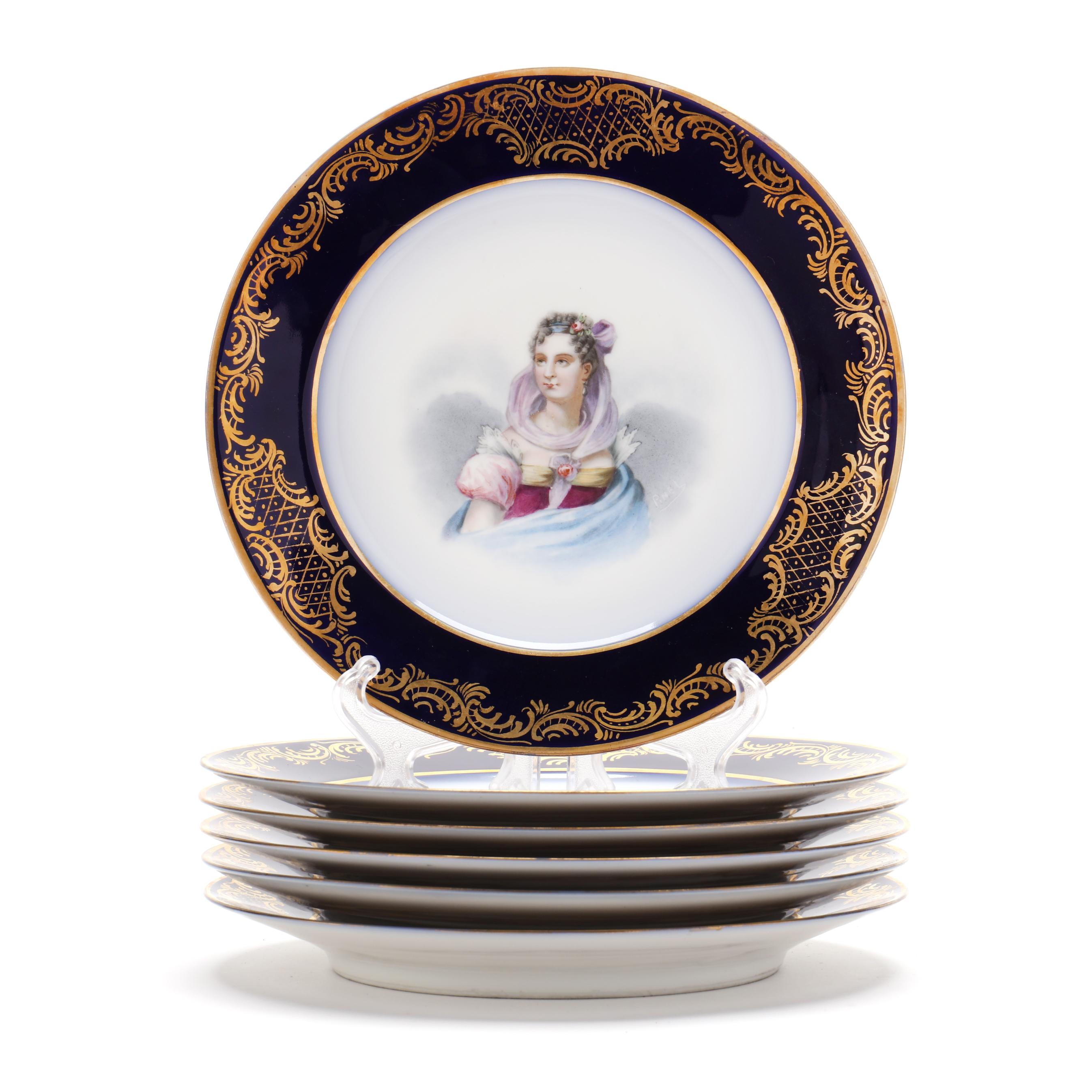 Sevres Chateau Des Tuileries Portrait Cabinet Plates, Signed Pinel