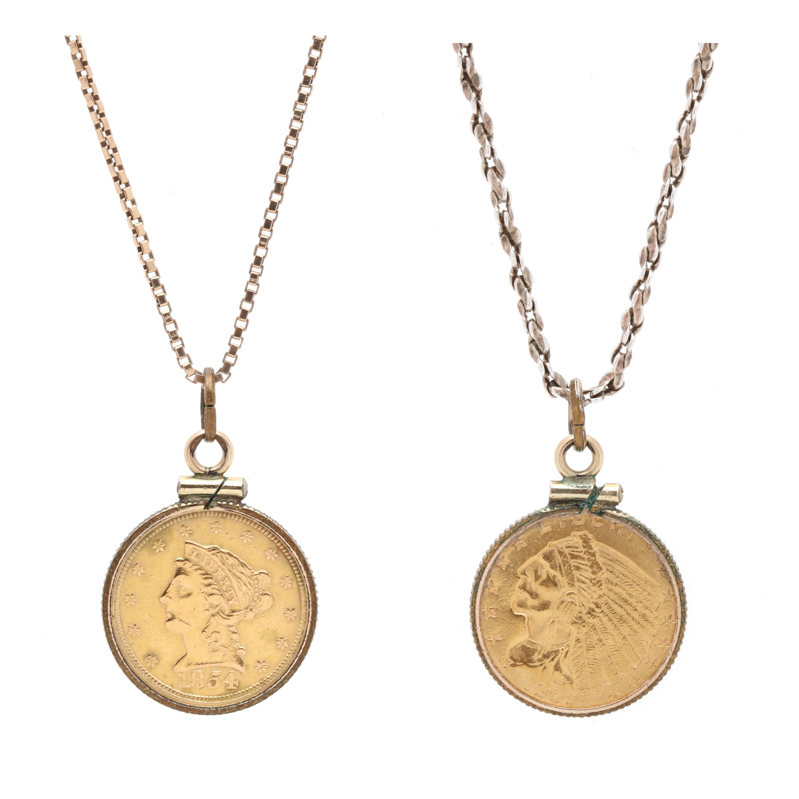 Two US $2.50 Coin Pendant / Necklaces (Lot 5228 - Estate