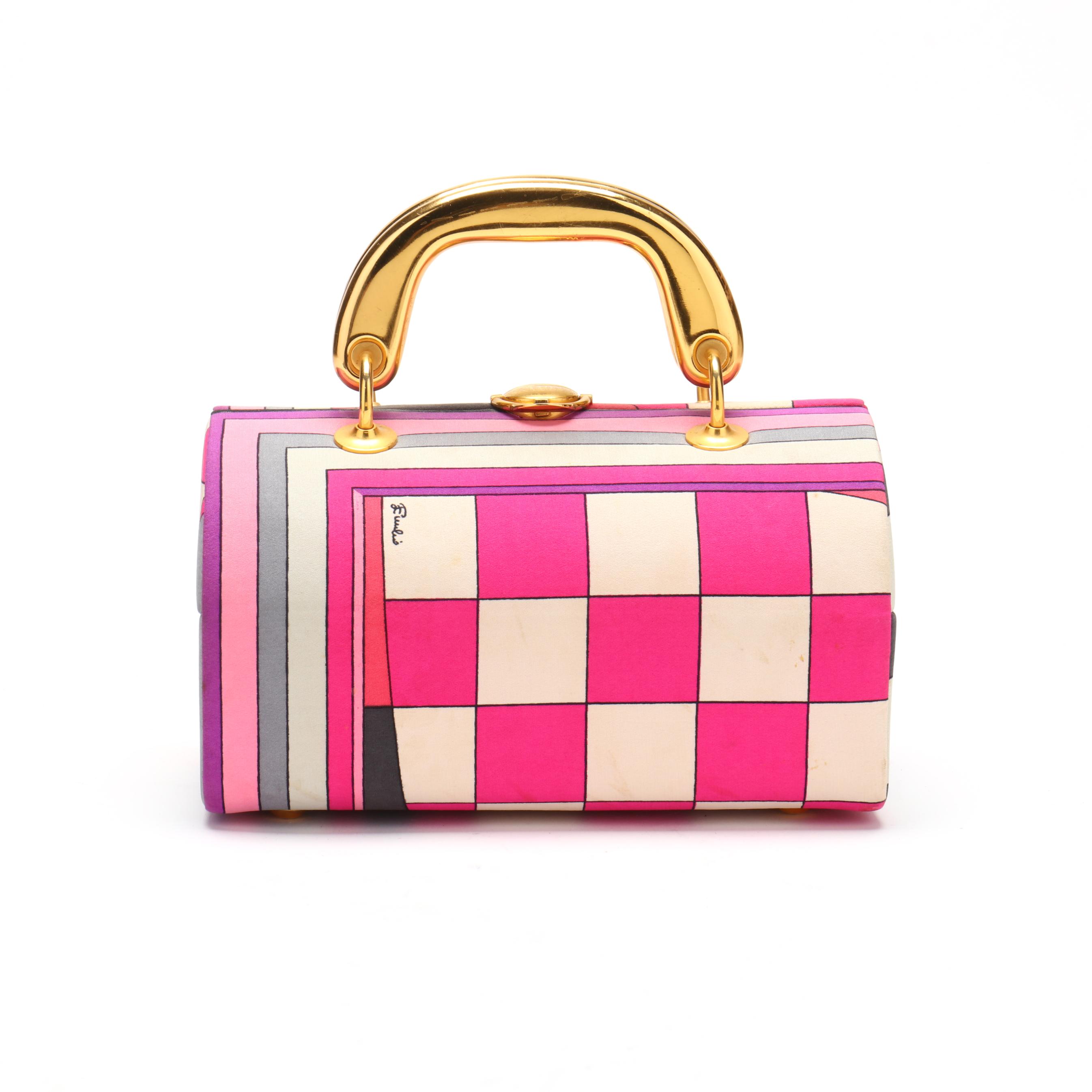 【関税・送料込み】EMILIO PUCCI SATCHELS PINK SATCHEL Pink Silk Handbag, Emilio Pucci (Lot 5383 - Estate Jewelry
