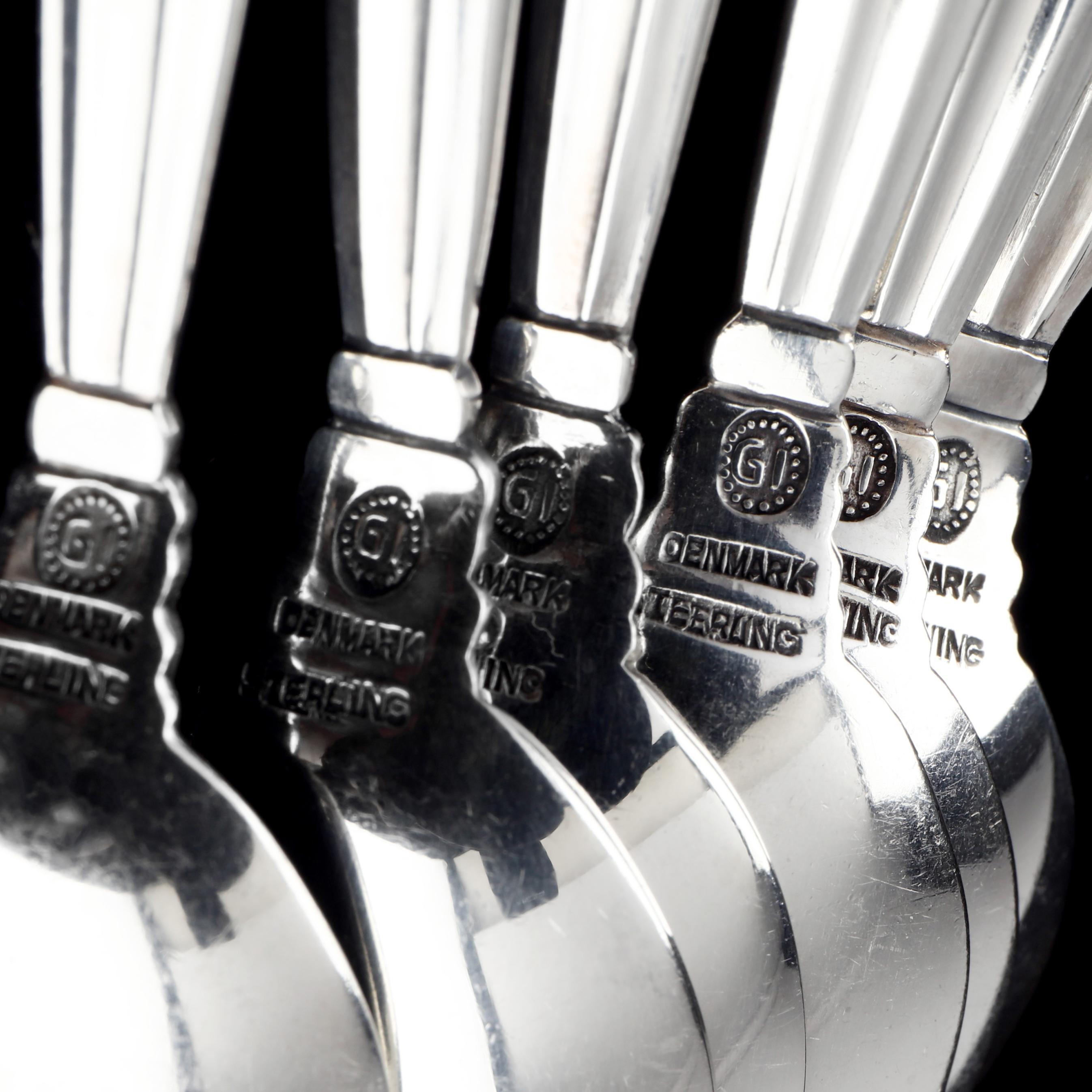 Set of Six Georg Jensen Acorn Sterling Silver Demitasse Spoons