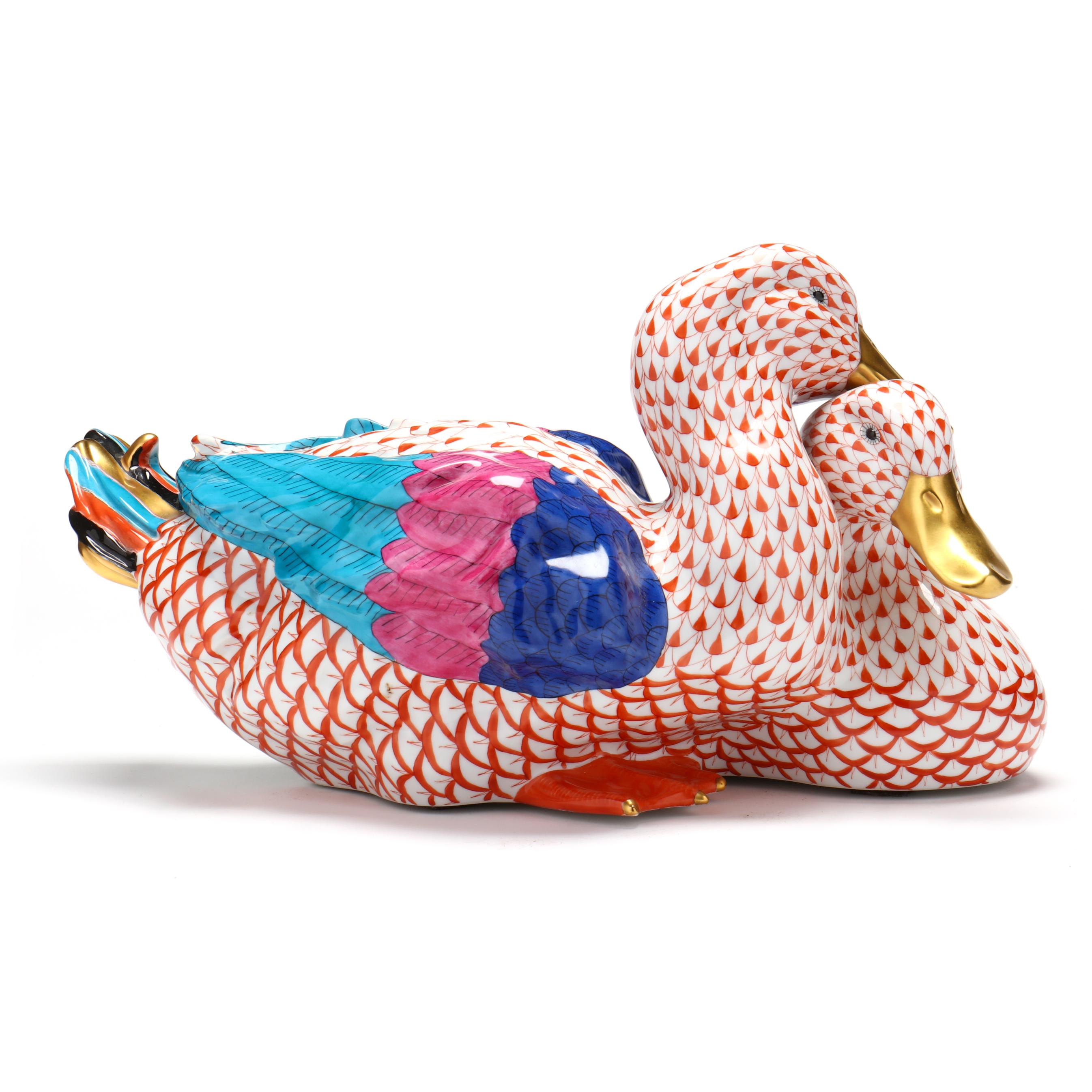 Herend Large Porcelain Fishnet Duck Group (Lot 1252 - June Estate