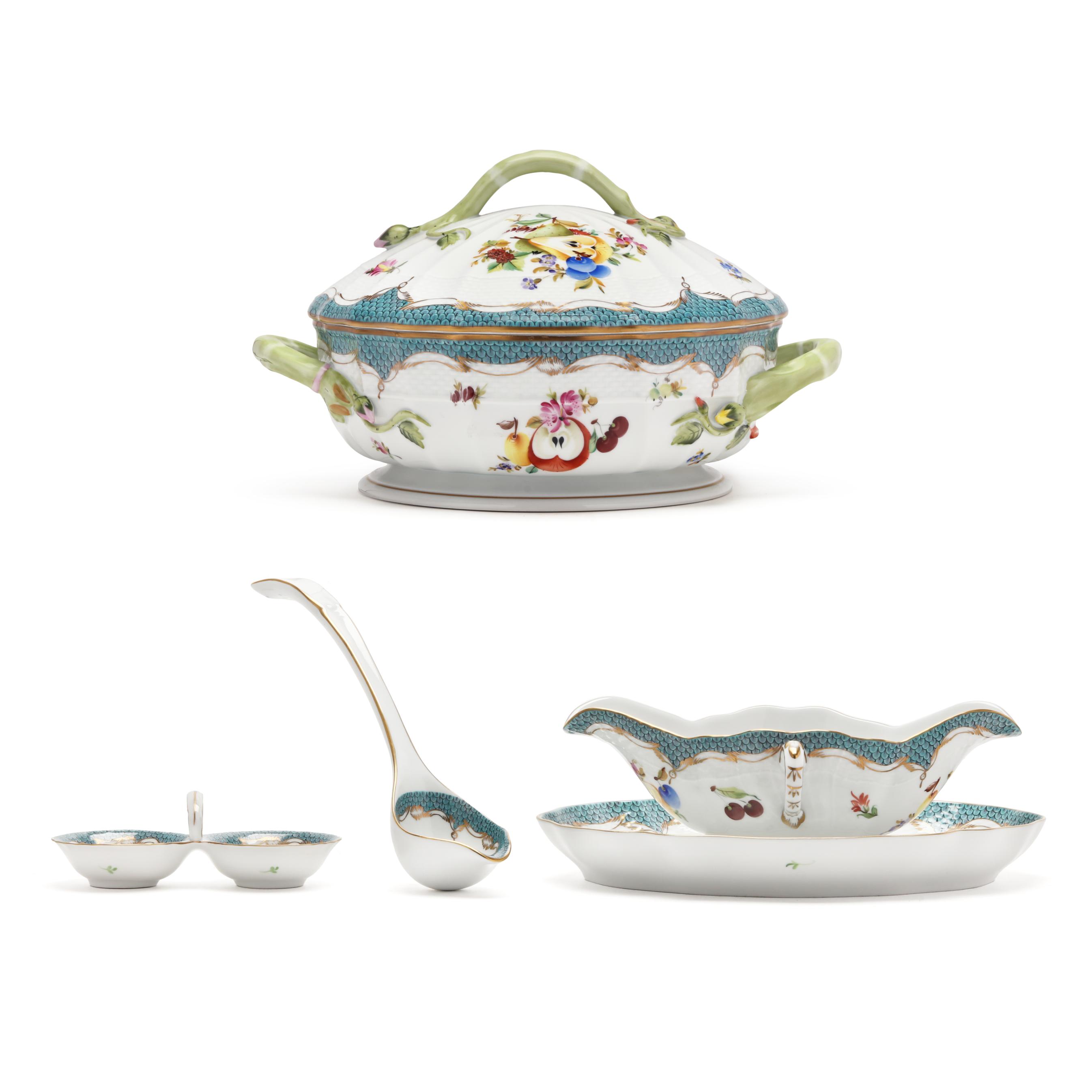 Herend Fruits Composition with Turquoise Fish Scale, Five Piece