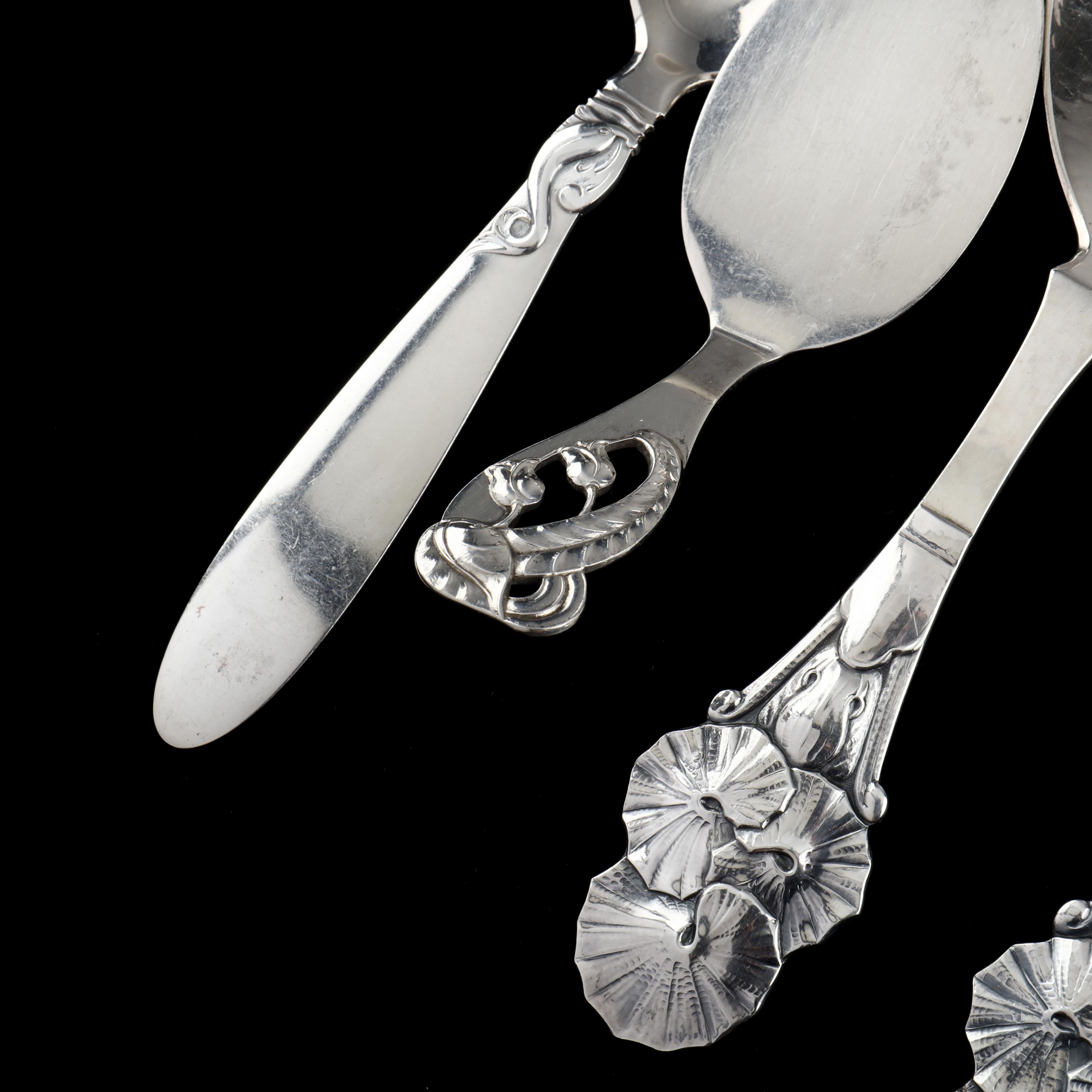 Six Danish Sterling Silver Flatware Servers Assayed by Johannes