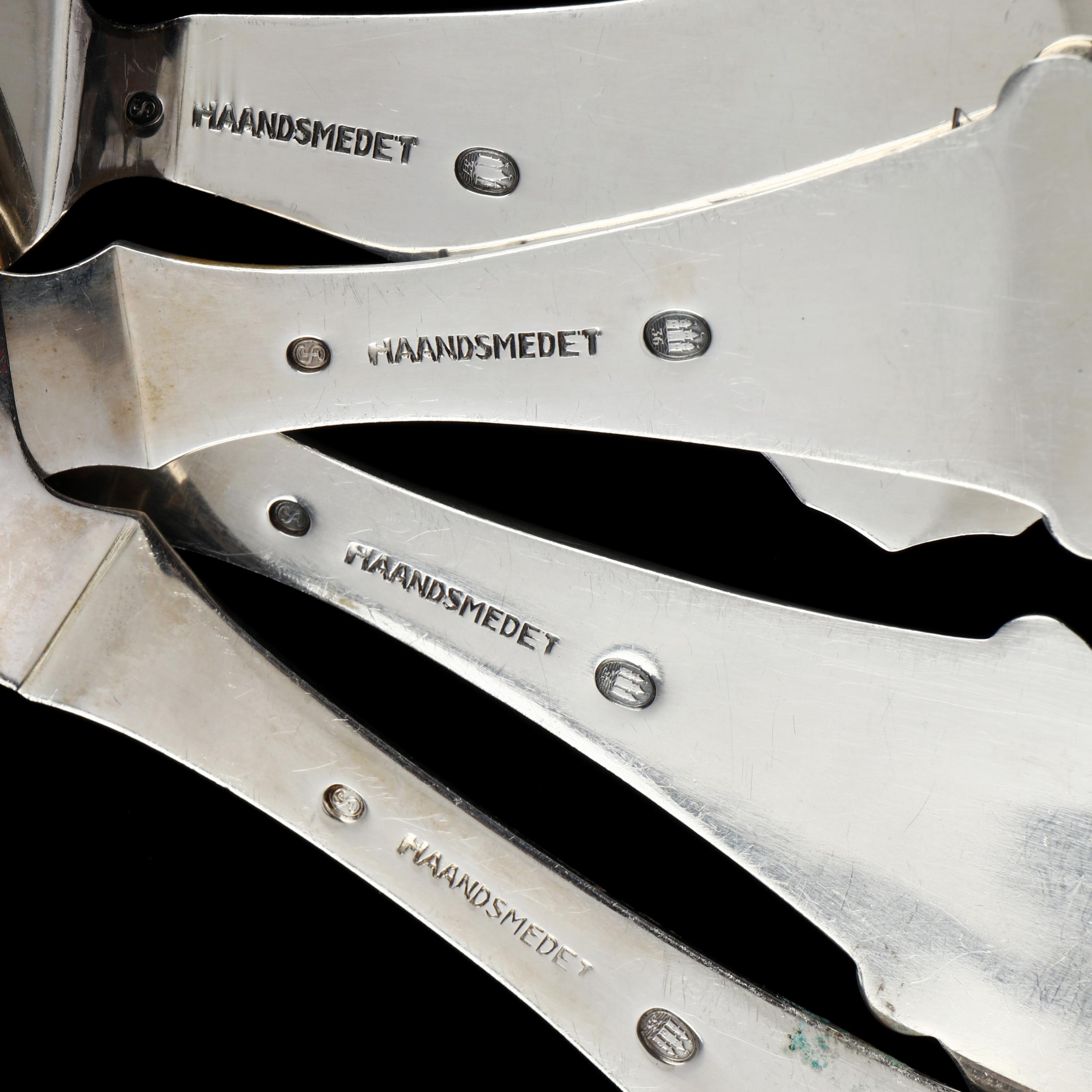 Six Danish Sterling Silver Flatware Servers Assayed by Johannes