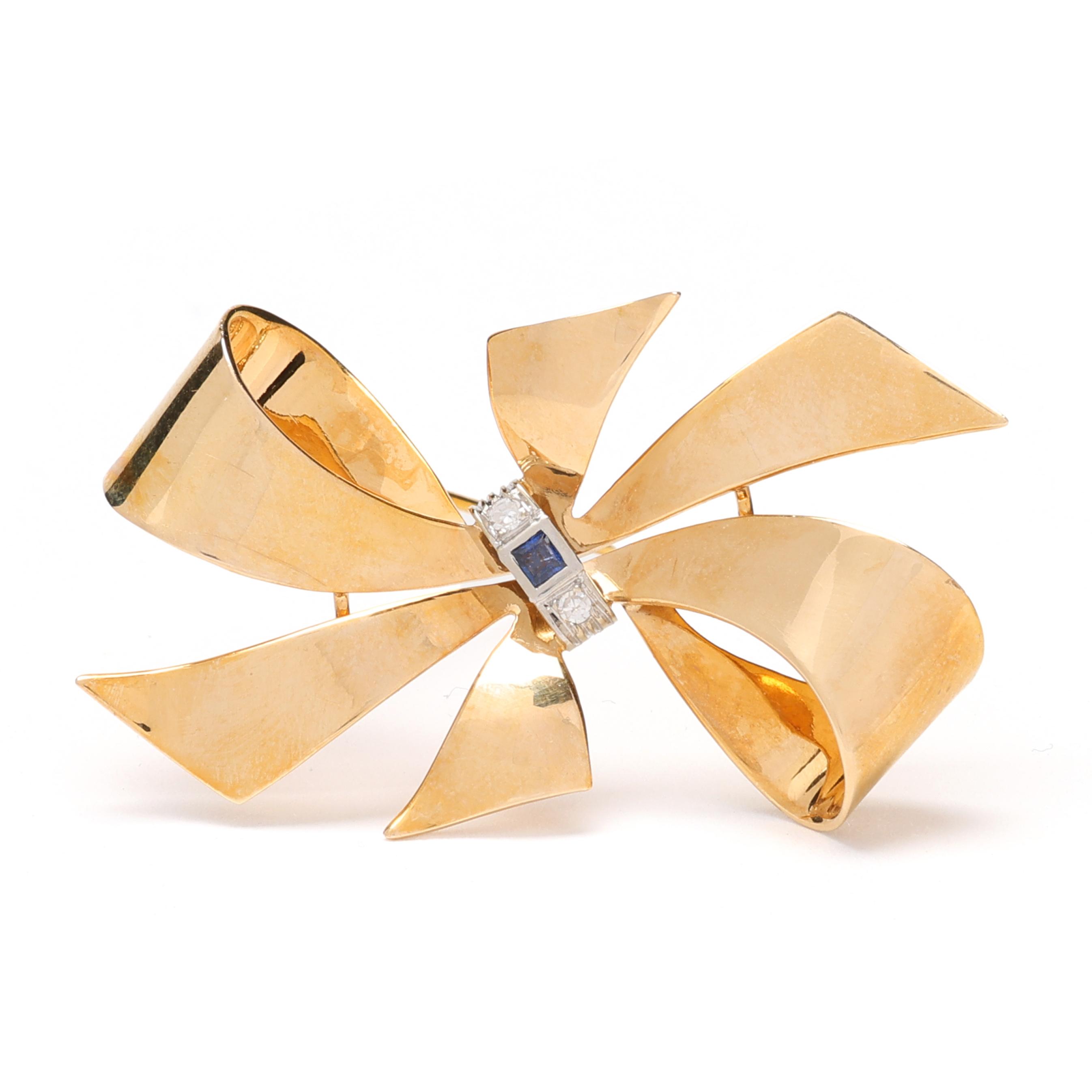 Retro Gold and Gem-Set Ribbon Brooch, Tiffany & Co. (Lot 3225