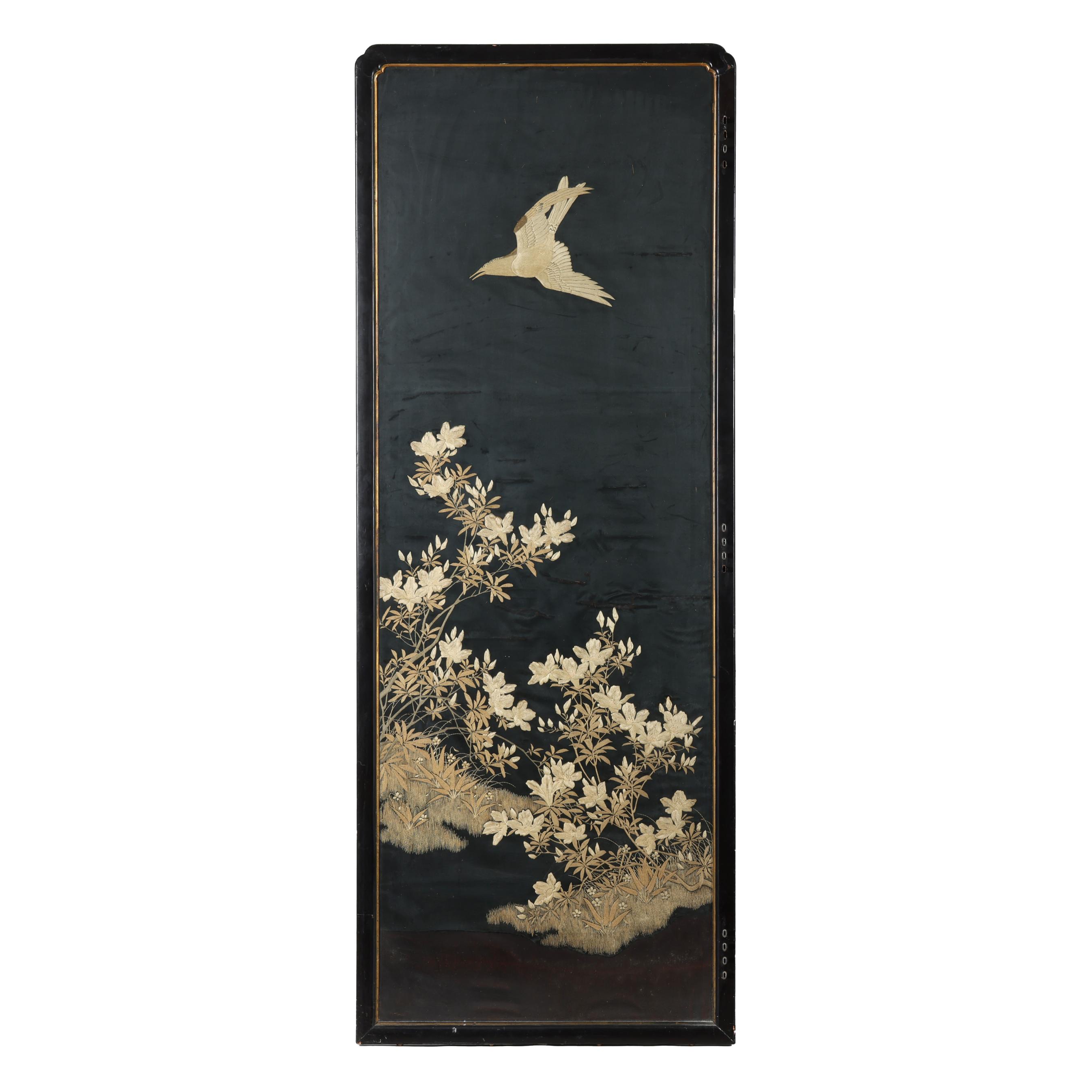 A Set of Four Grand Japanese Silk Embroidered Panels (Lot
