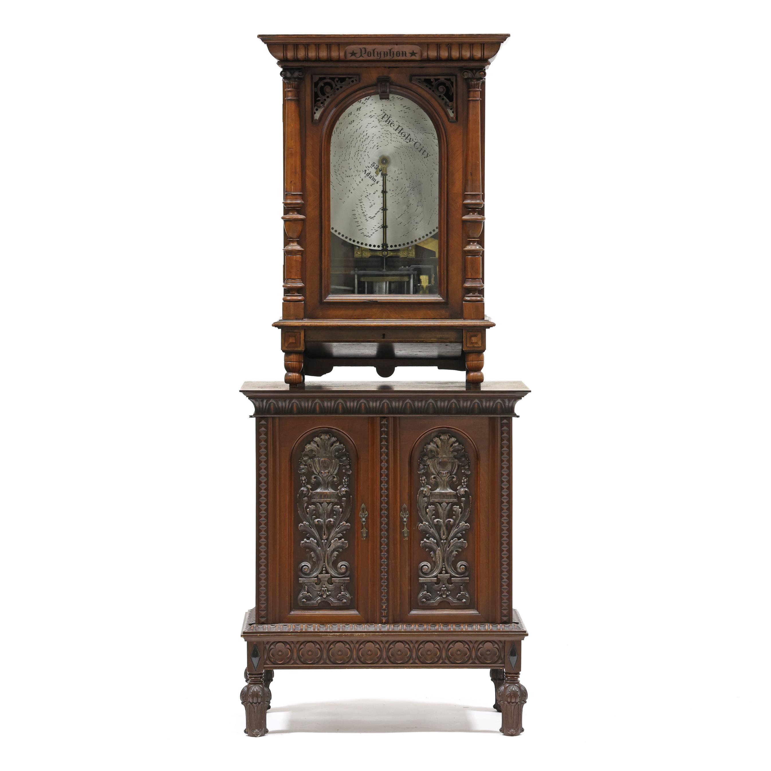 Rare Upright 19 5/8-Inch Polyphon Walnut Music Box by Nicole