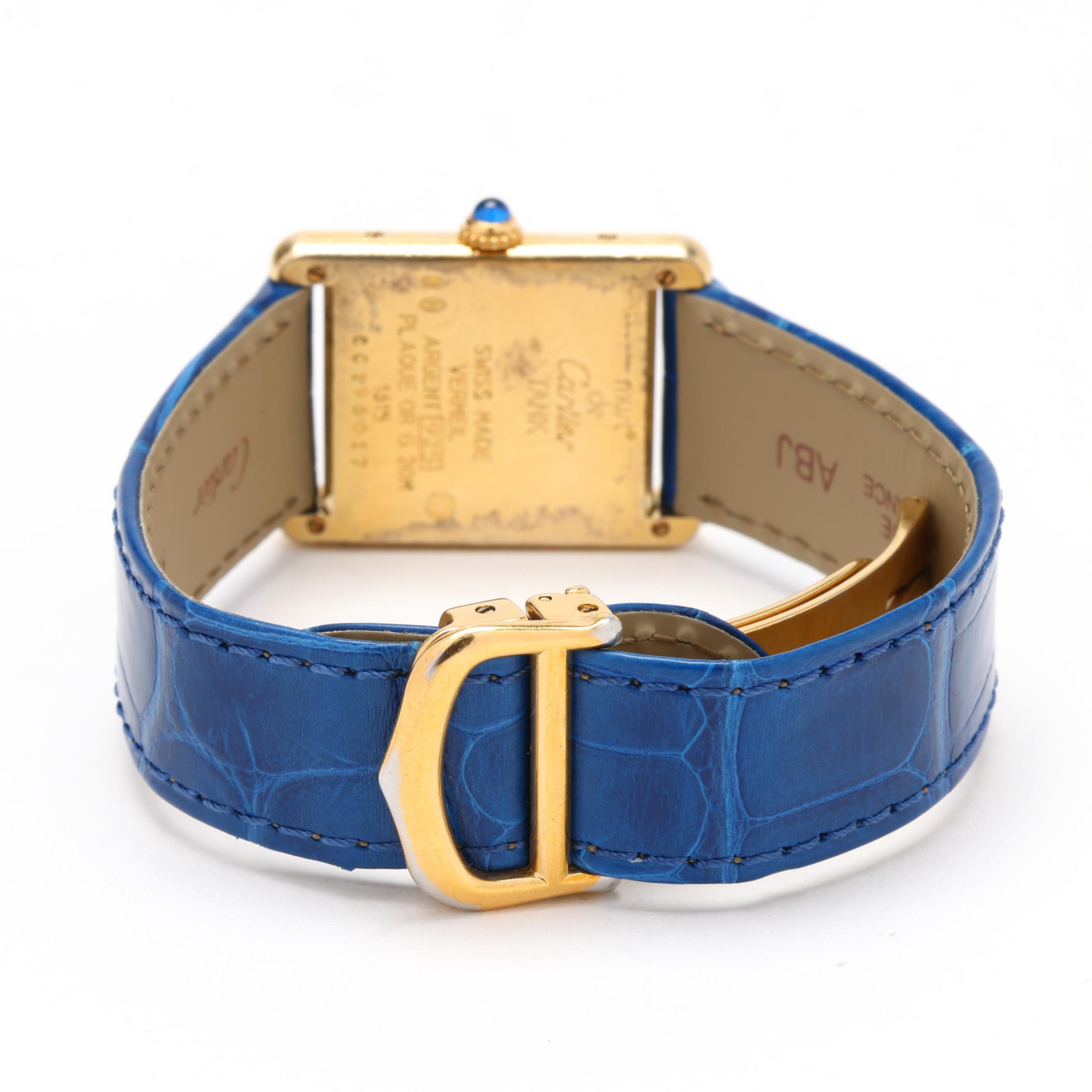 Cartier ロイヤルブルー レザーベルト 16mm Lady's Vermeil Tank must de Cartier Watch, Cartier (Lot 6080