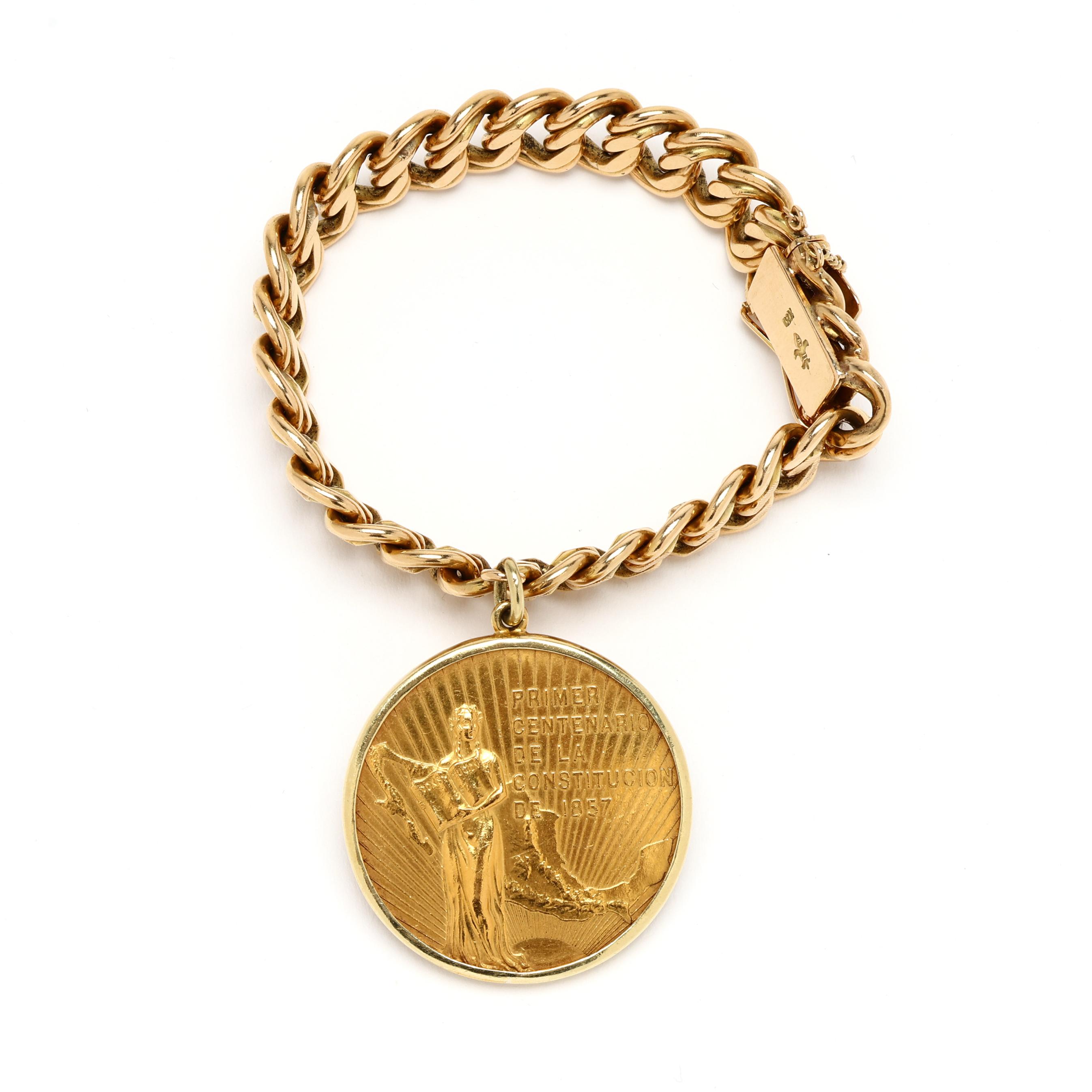 Vintage Mexican Bracelet レアデザイン ゴールデンサイズ Vintage Gold Mexican Centenario Coin Bracelet (Lot 4006