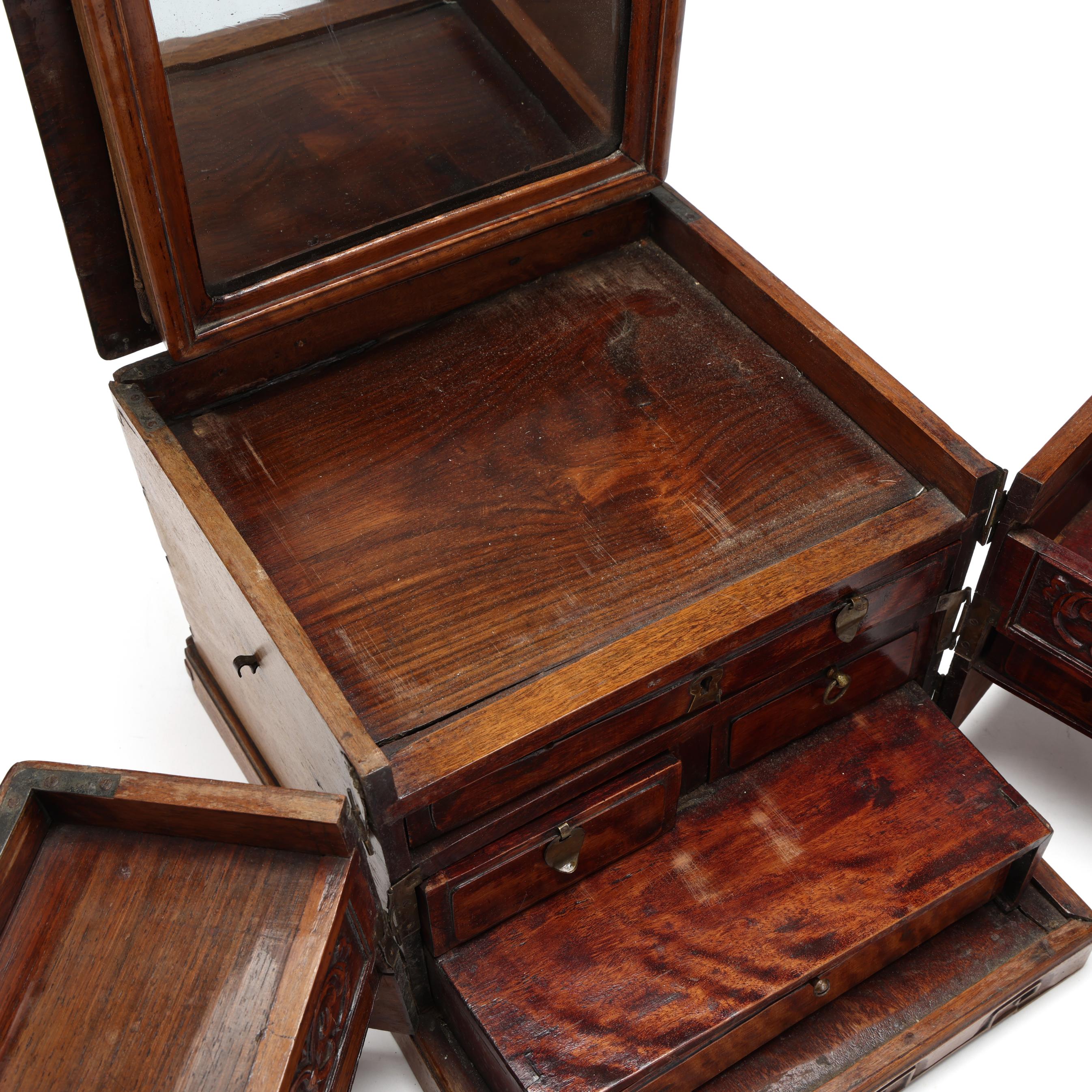 A Chinese Wood Jewelry Box with Folding Mirror (Lot 1295
