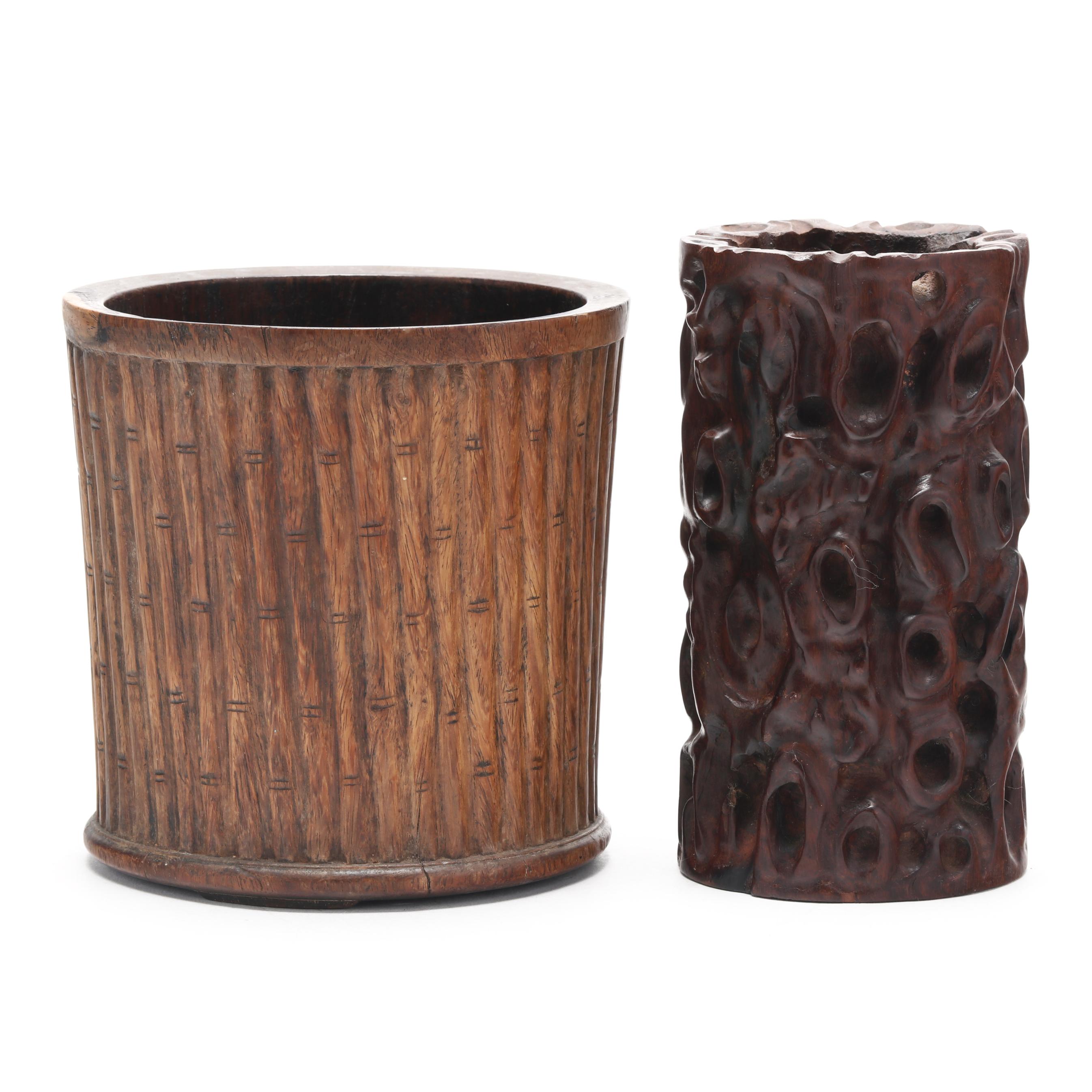 Two Chinese Carved Wood Brush Pots (Lot 7168 - From the Estate of