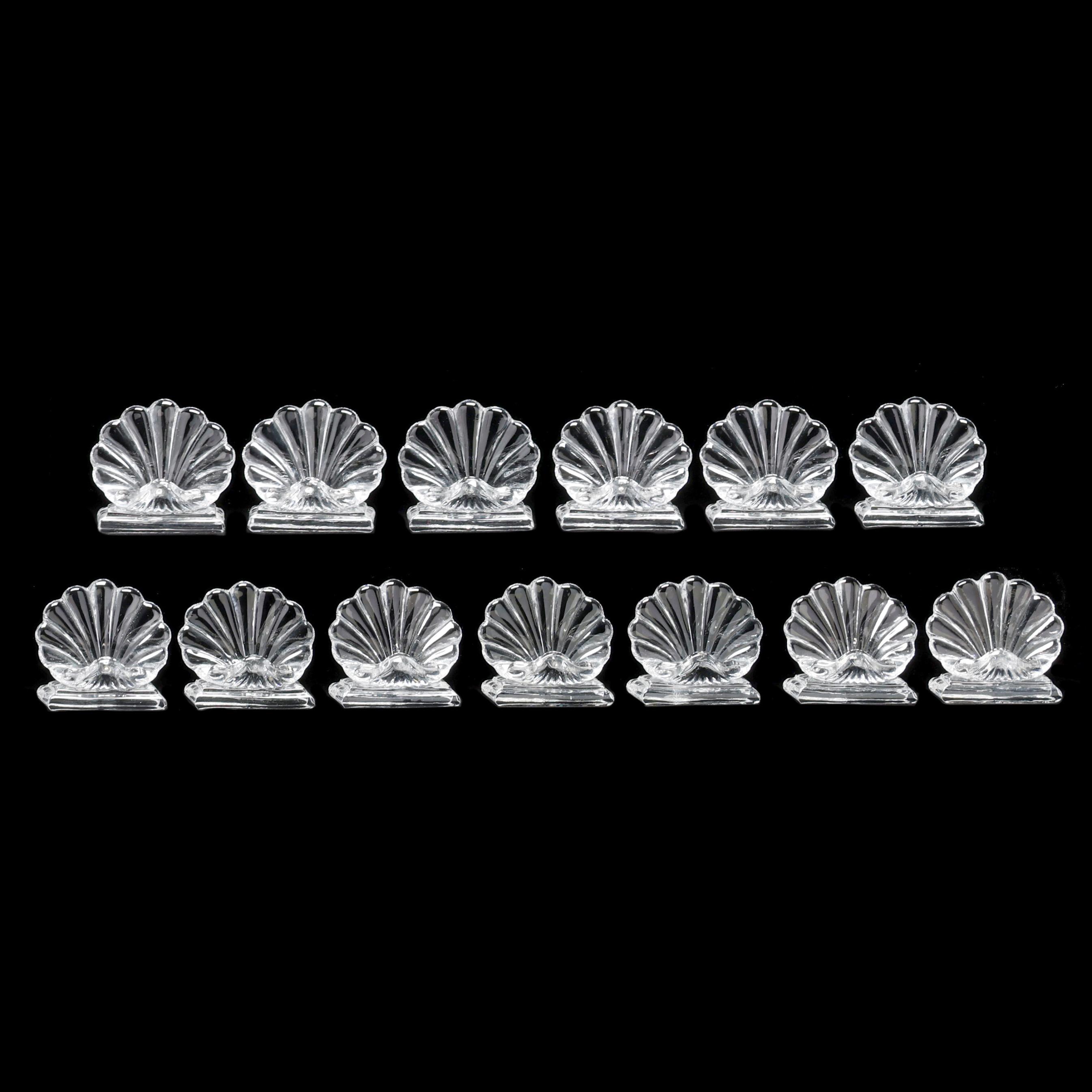 13) Baccarat Crystal Bambous Clam Shell Place Card Holders (Lot