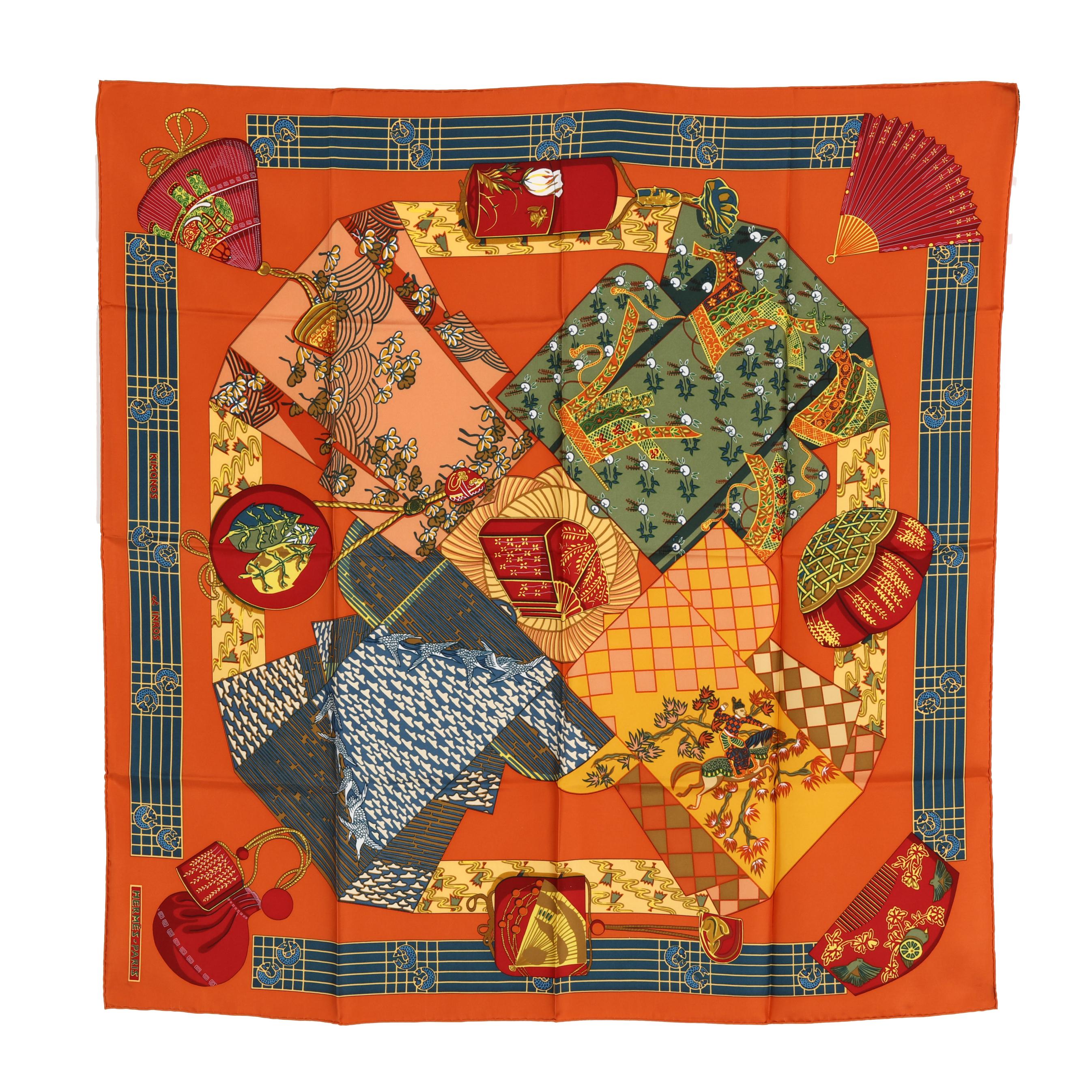 【美品】HERMES カレジェアン140 KIMONO et INROS 高級 Silk Kimonos et Inros Scarf, Hermès (Lot 2060 - Estate Jewelry