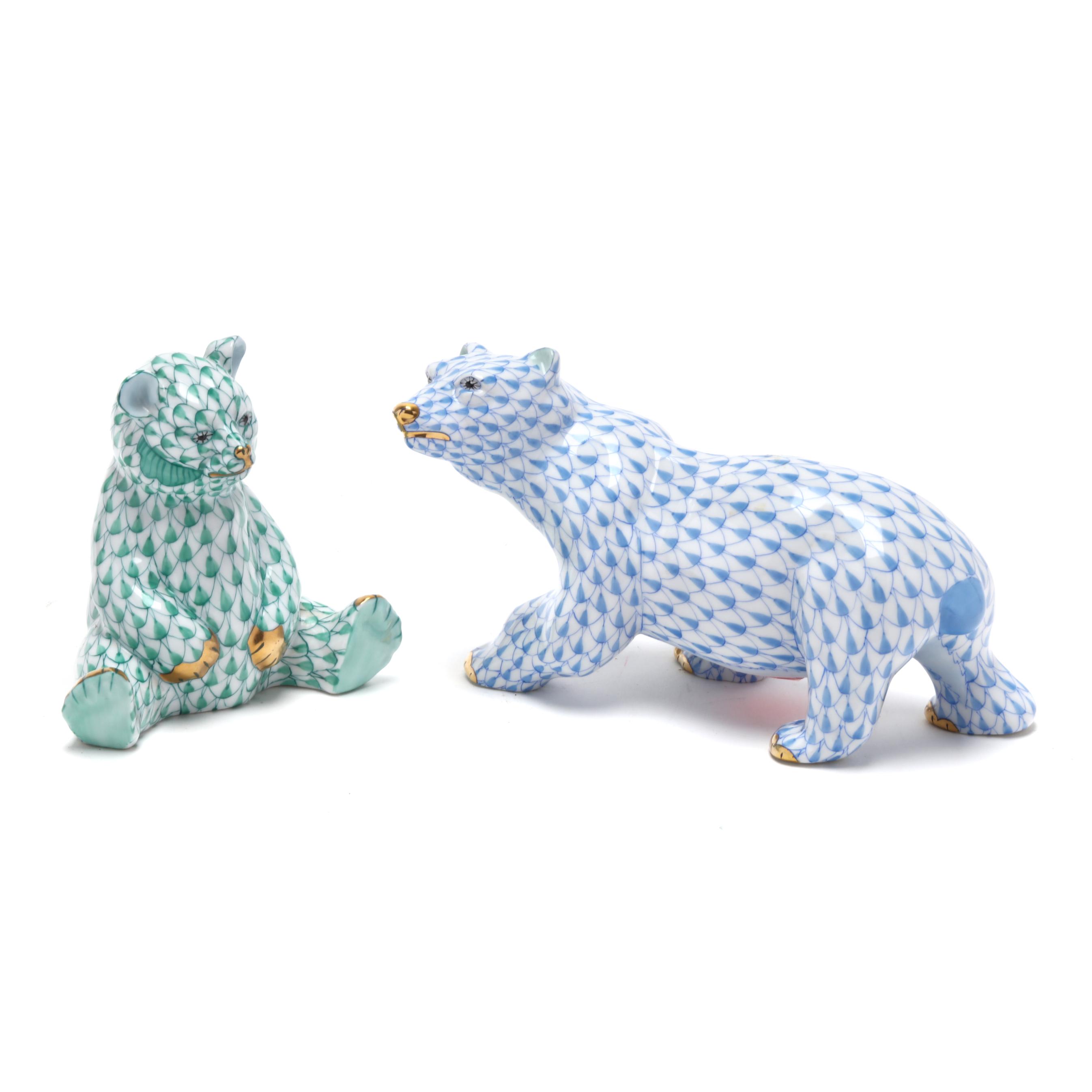 Two Herend Fishnet Porcelain Bears (Lot 1185 - December Estate