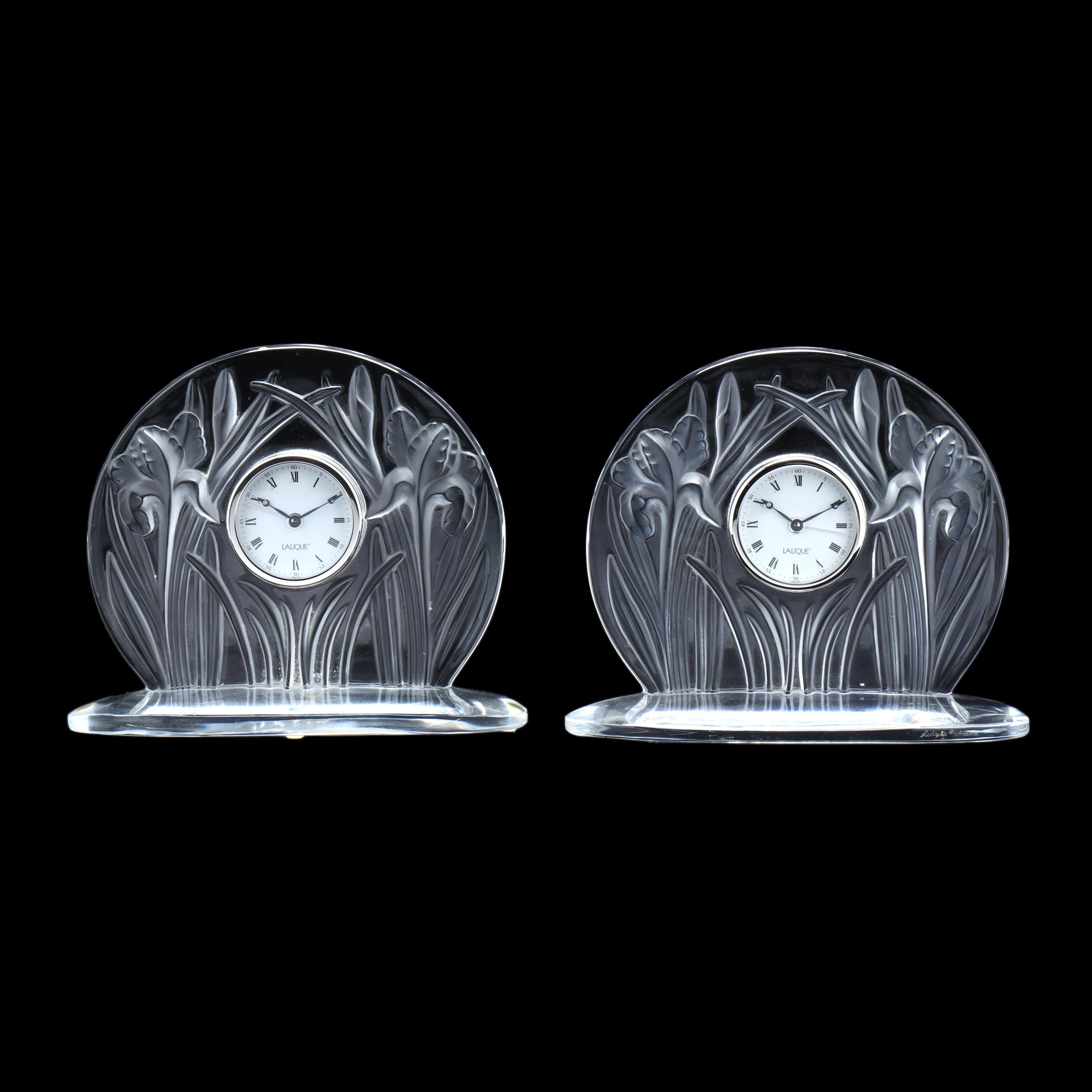 Pair of Lalique Irises Crystal Clocks (Lot 1165 - Winter Estate