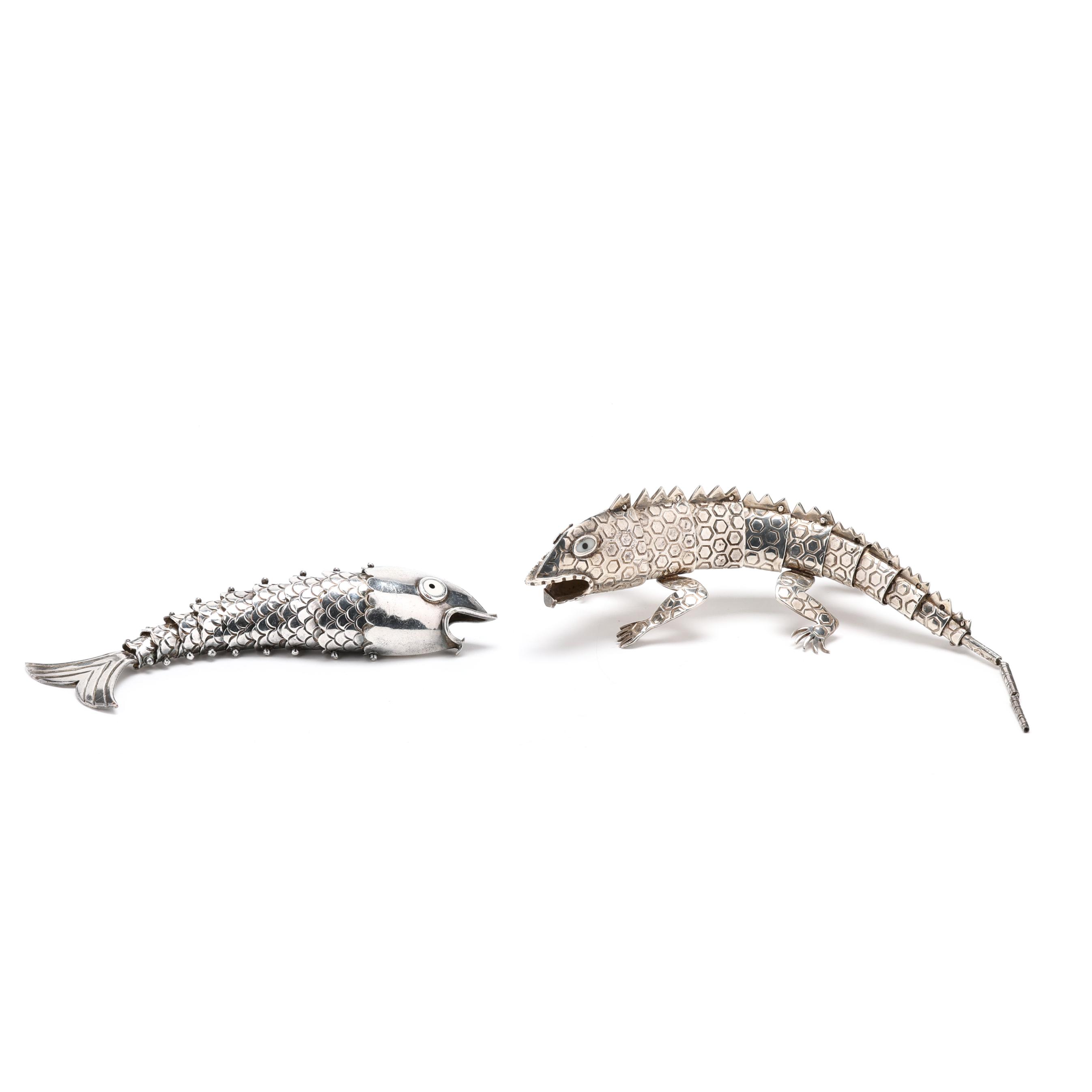 Emilia Castillo Silver-Plated Articulated Fish and Lizard (Lot