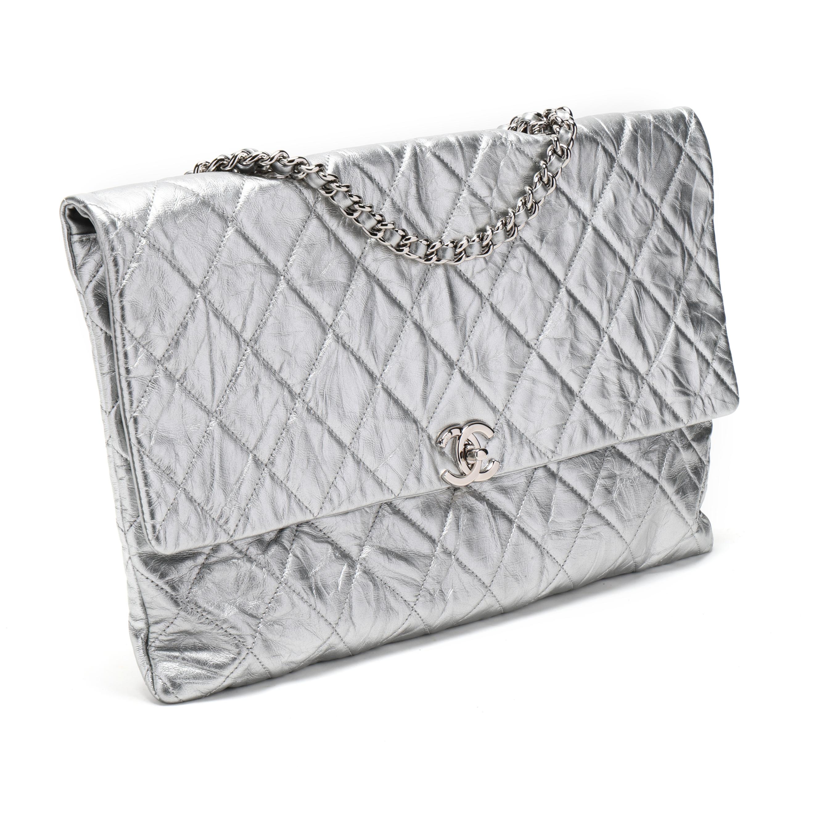 Metallic Silver Crinkled Calfskin Big Bang Flap Bag, Chanel (Lot