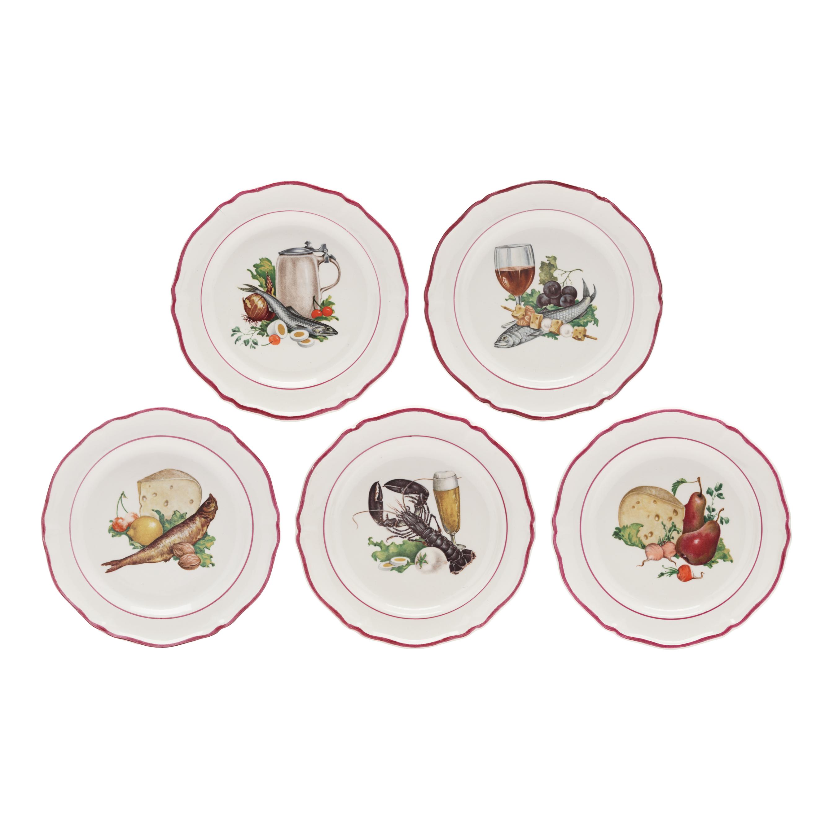 Five Saint Amand L'Heure du Cocktail Faience Appetizer Plates (Lot