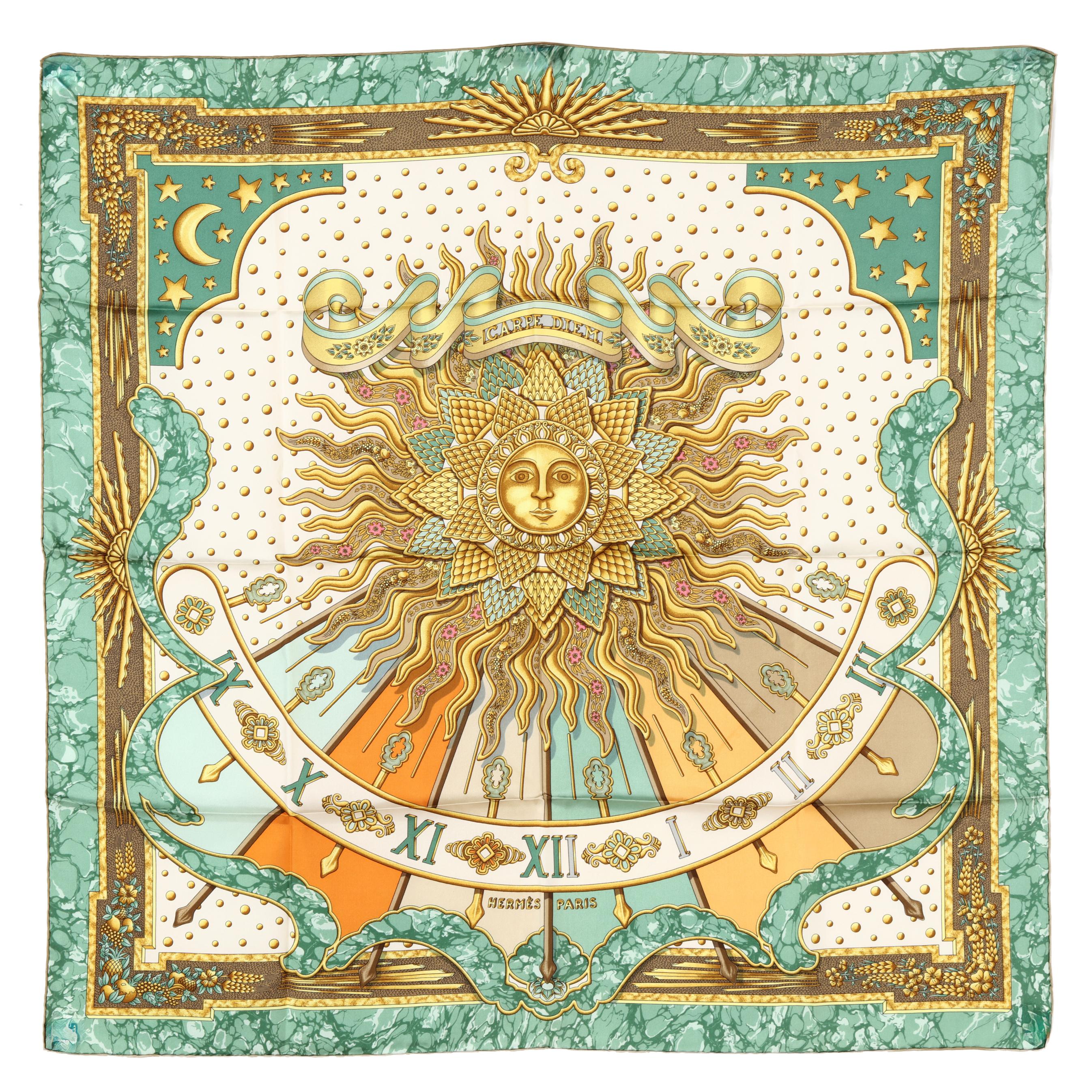 T*i様 hh【used】HERMES ハンカチ　スカーフ　カルペディエム　カレ Silk Carpe Diem Scarf, Hermès (Lot 3373 - Estate Jewelry & Luxury