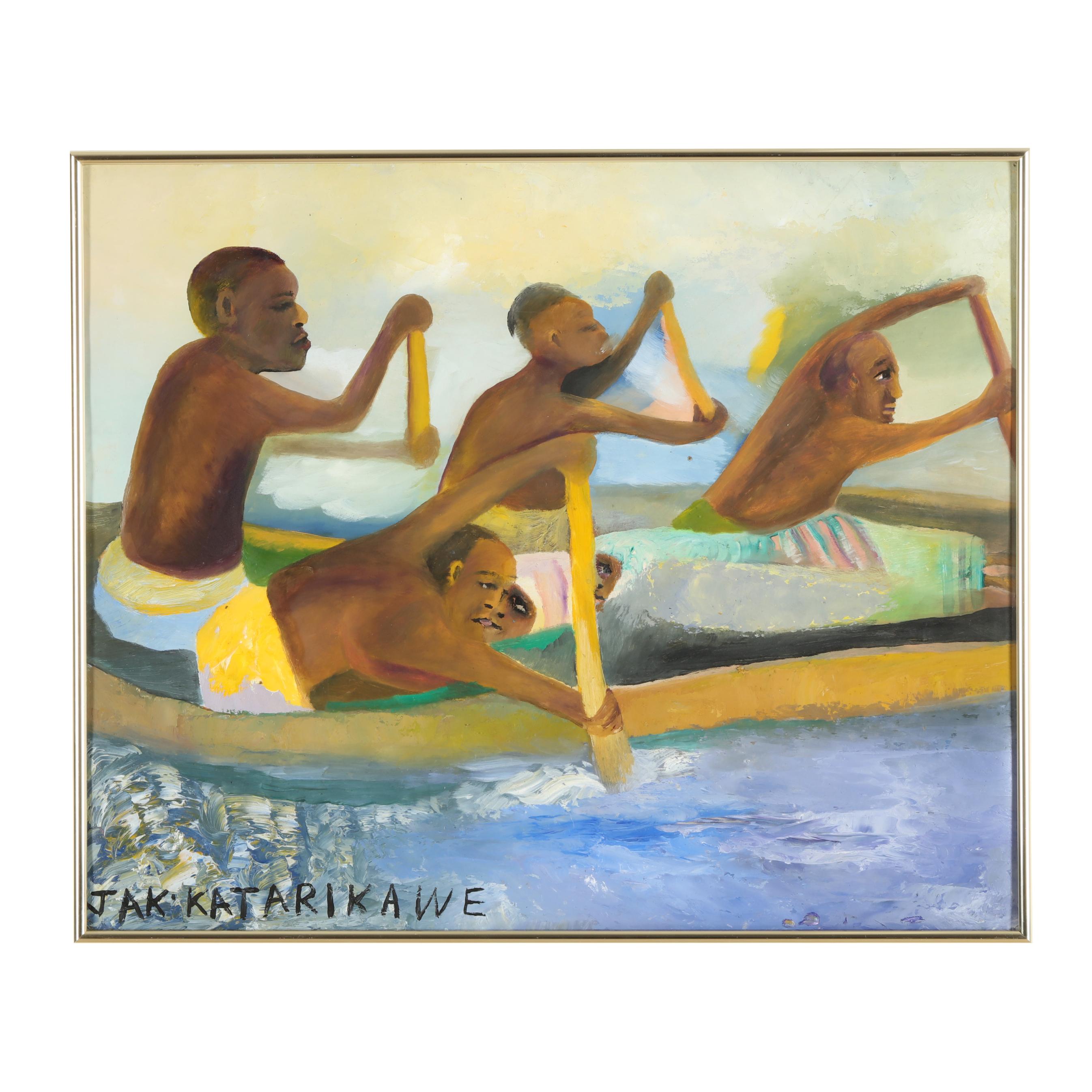 Jak Katarikawe (Ugandan, 1940-2018), Fishing in Boat (Lot 1158