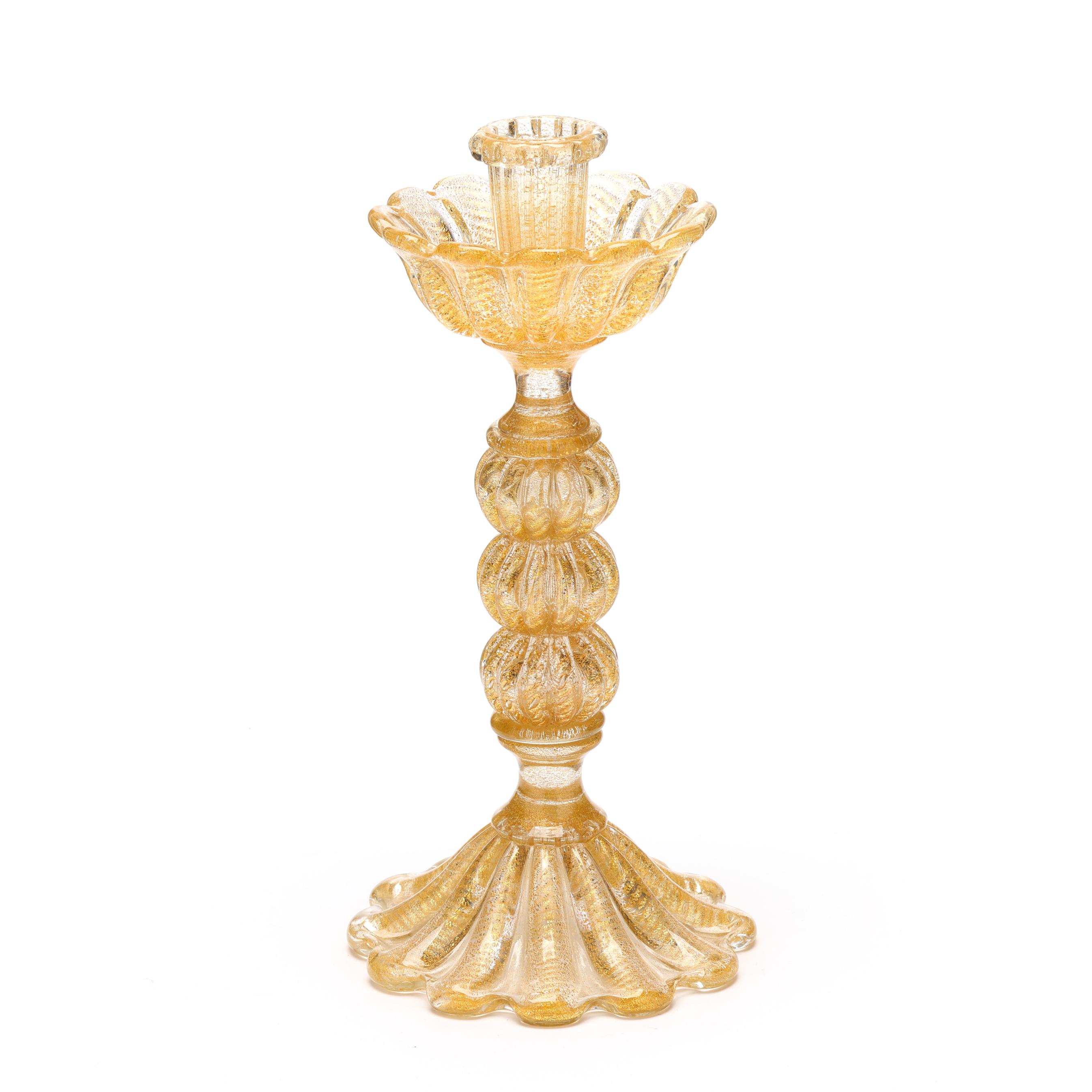 Barovier & Toso バロヴィエール&トーゾ フラワーベース　金箔 Attributed Barovier & Toso Gold Flecked Murano Glass Candlestick