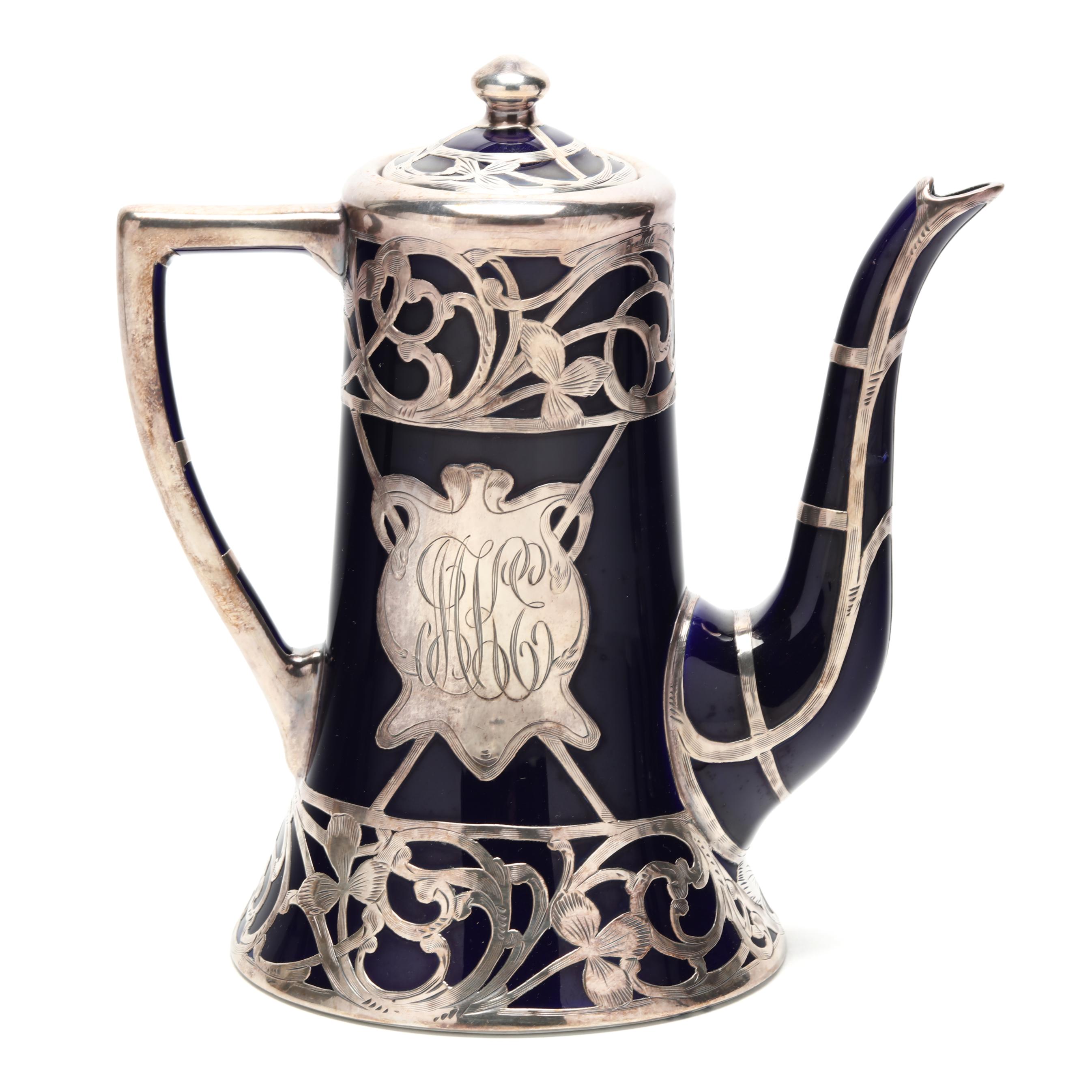 Lenox, Three Piece Art Nouveau Period Silver Overlay Coffee Set