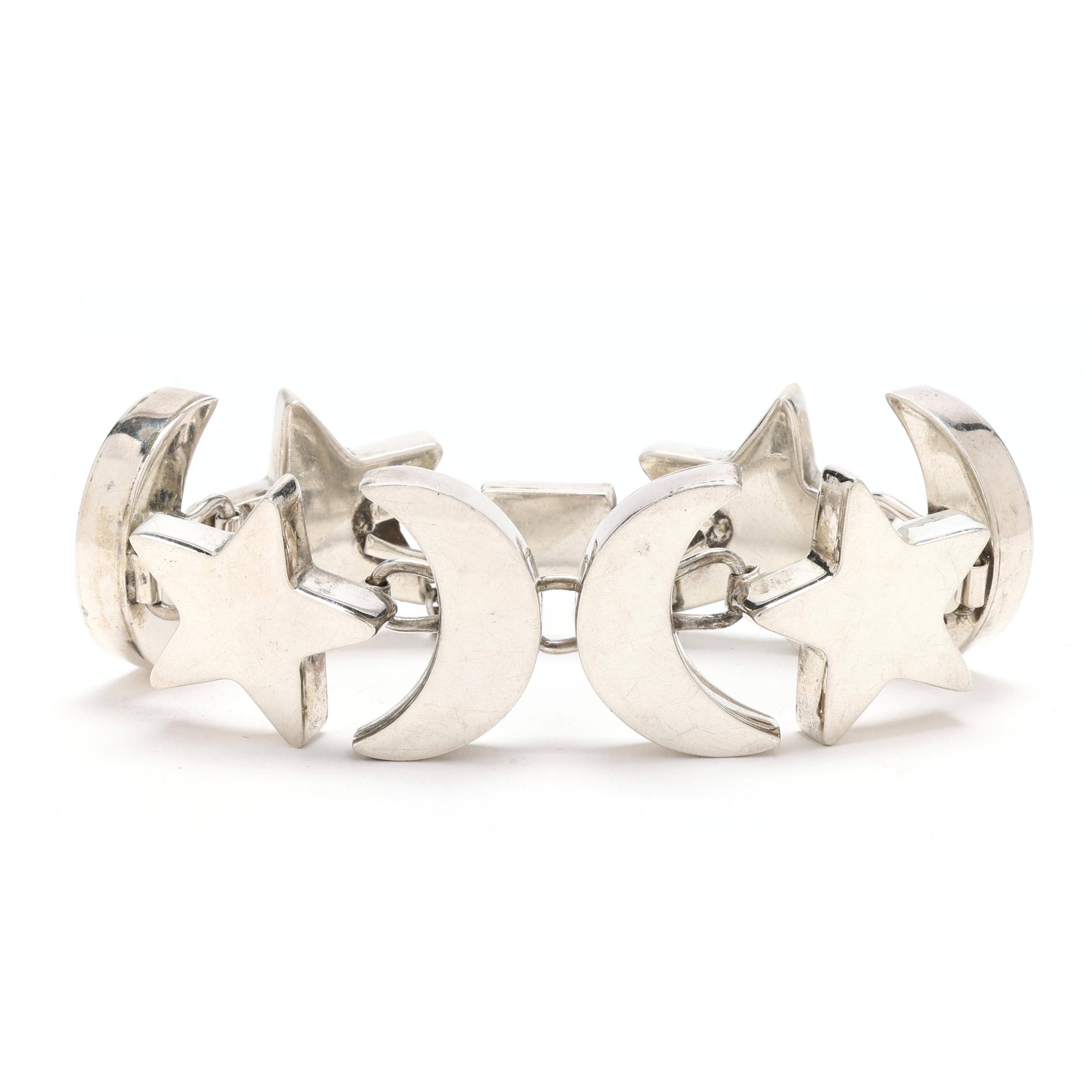 Silver Star and Moon Motif Bracelet, Mexico (Lot 8212 - Estate