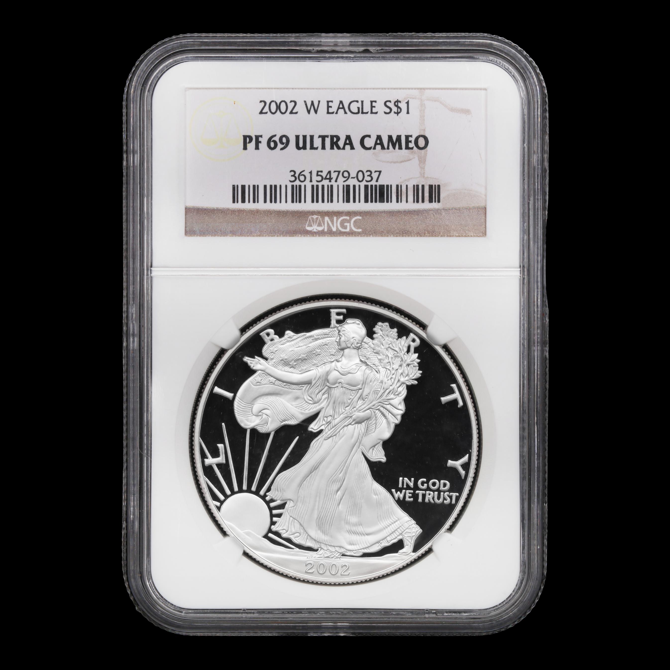2002年 イギリス £1 NGC鑑定 PF69 ULTRA CAMEO 2002-W $1 Silver American Eagle, NGC PF 69 Ultra Cameo (Lot 2078