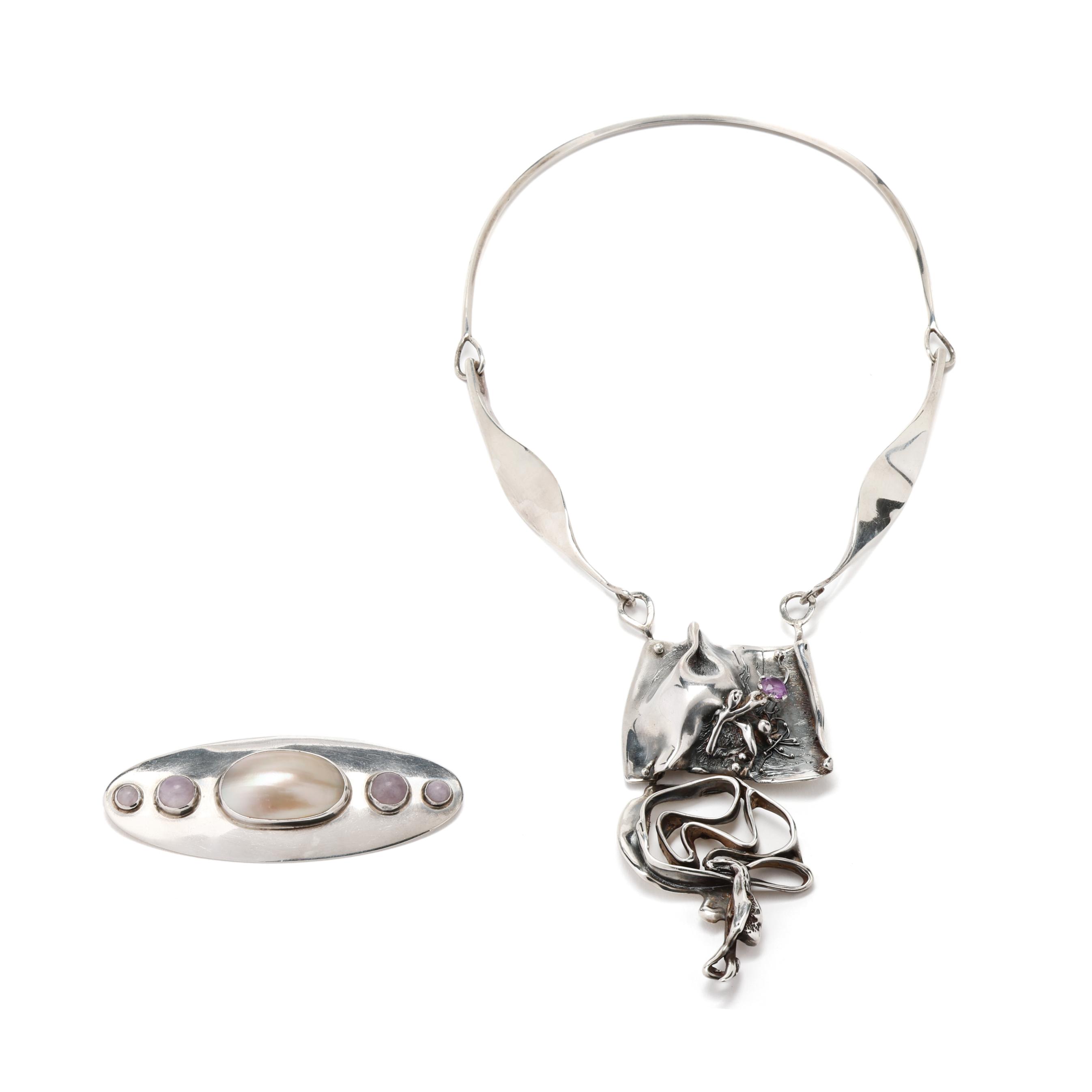 リョウタ君様‼️シルバー銀　アクセサリー　まとめセット❷ Silver and Gem-Set Necklace and Brooch (Lot 8196 - Estate Jewelry