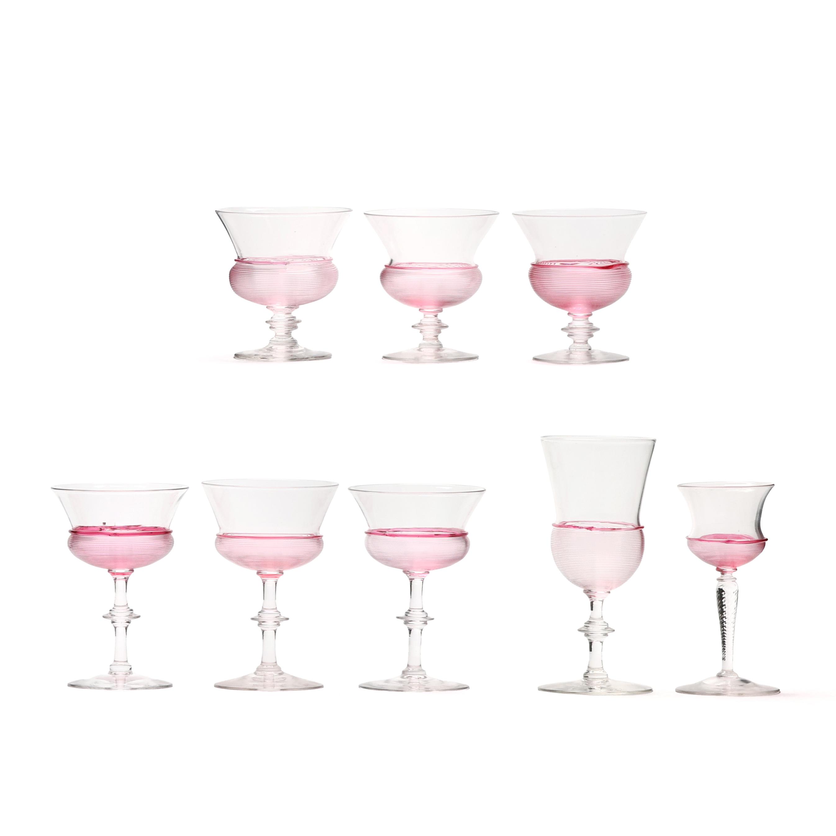 Steuben, Eight Cranberry Threaded Glasses (Lot 1380 - July Estate