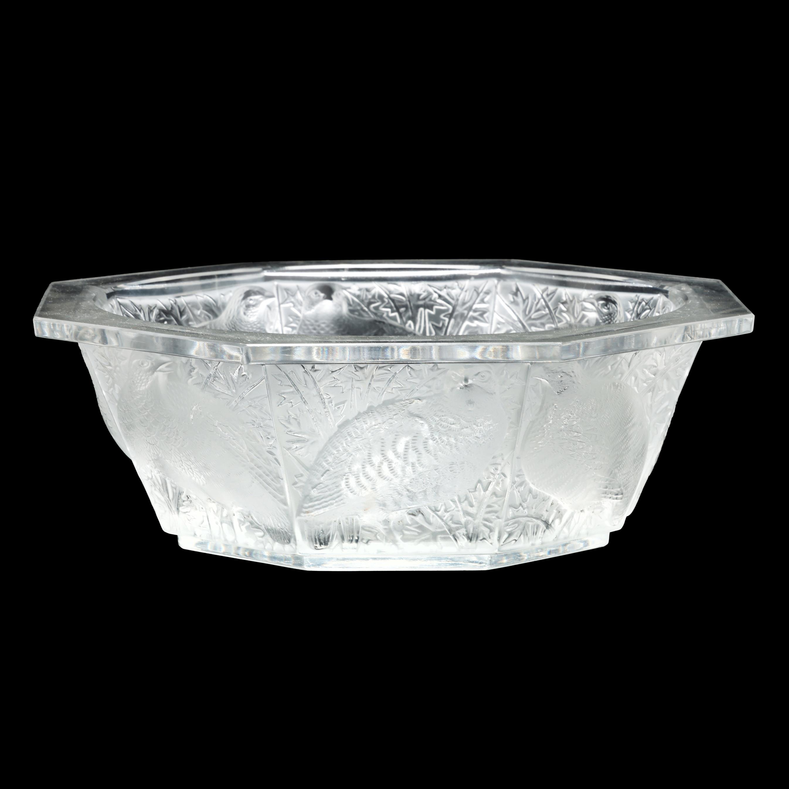Rene Lalique (French, 1860-1945), Caille Perdrix Glass Center Bowl