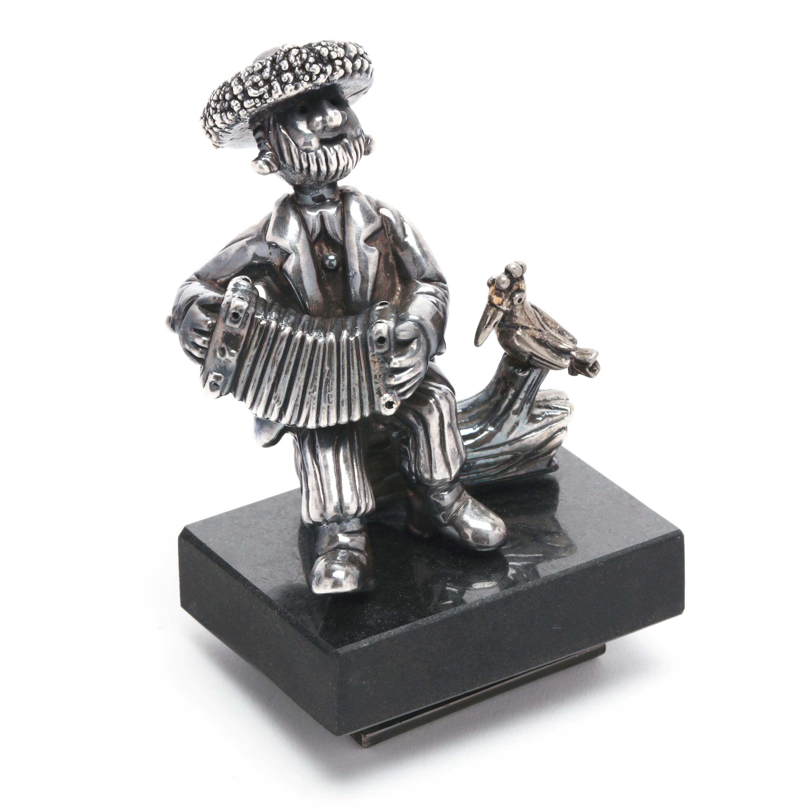 リ*君様 Frank Meisler シルバー925 アコーディオンを持つ男性 Two Israeli Silver Figures, Marks of Jay Avishay and Frank Meisler