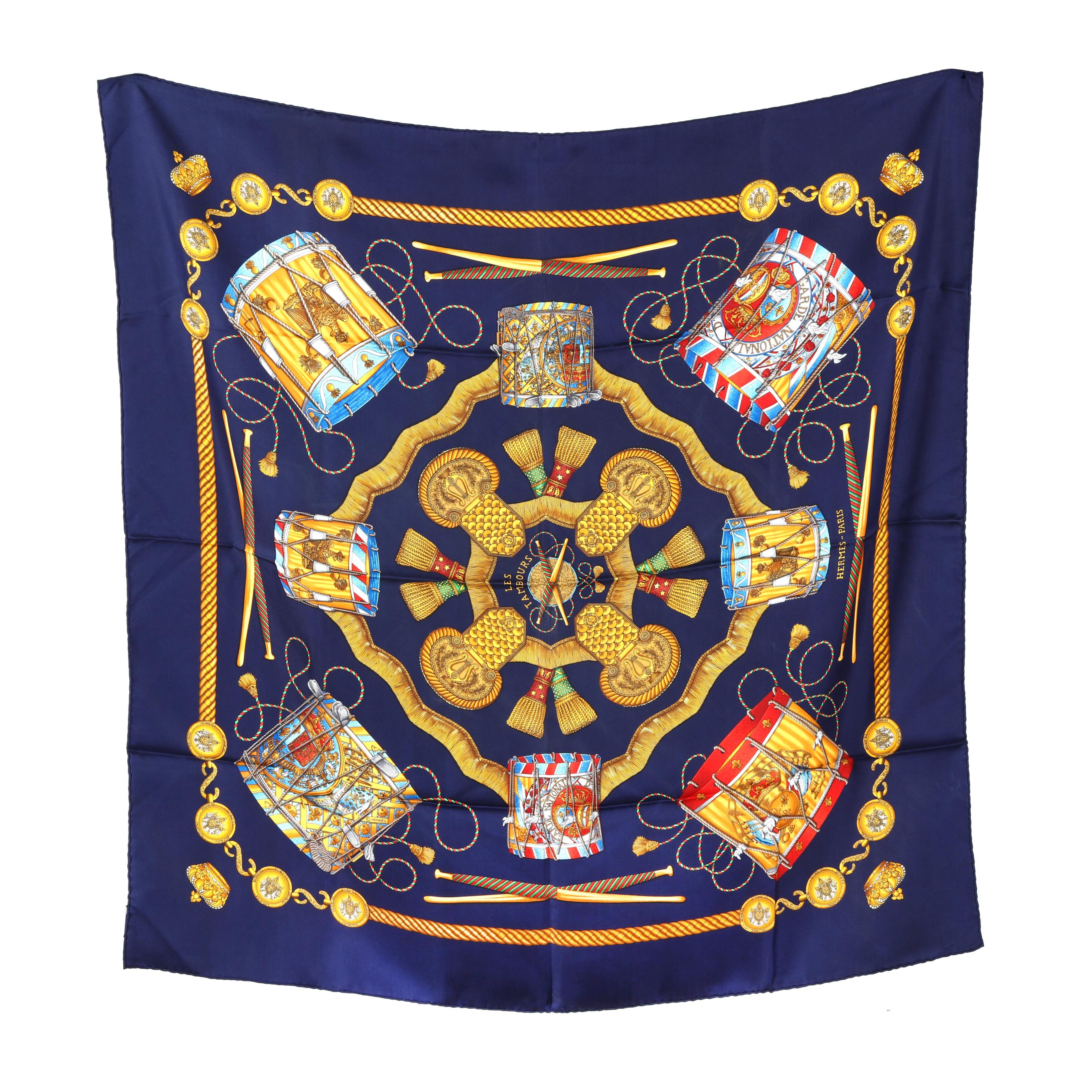 HERMES LES TAMBOURS スカーフ イエロー Silk Les Tambours Scarf, Hermès (Lot 1318 - Estate Jewelry