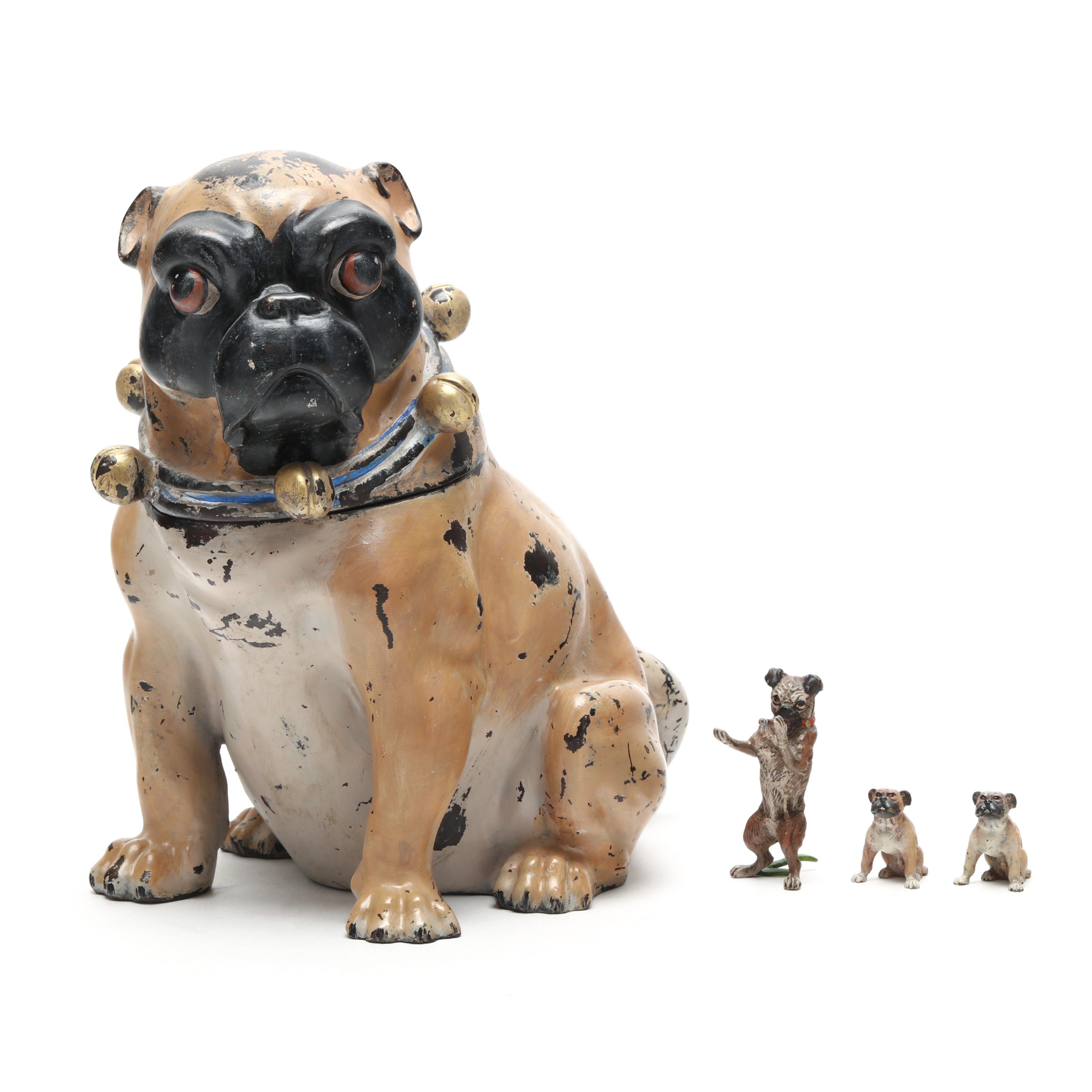 Four Austrian Cold-Painted Models of Pugs, including Franz Bergman