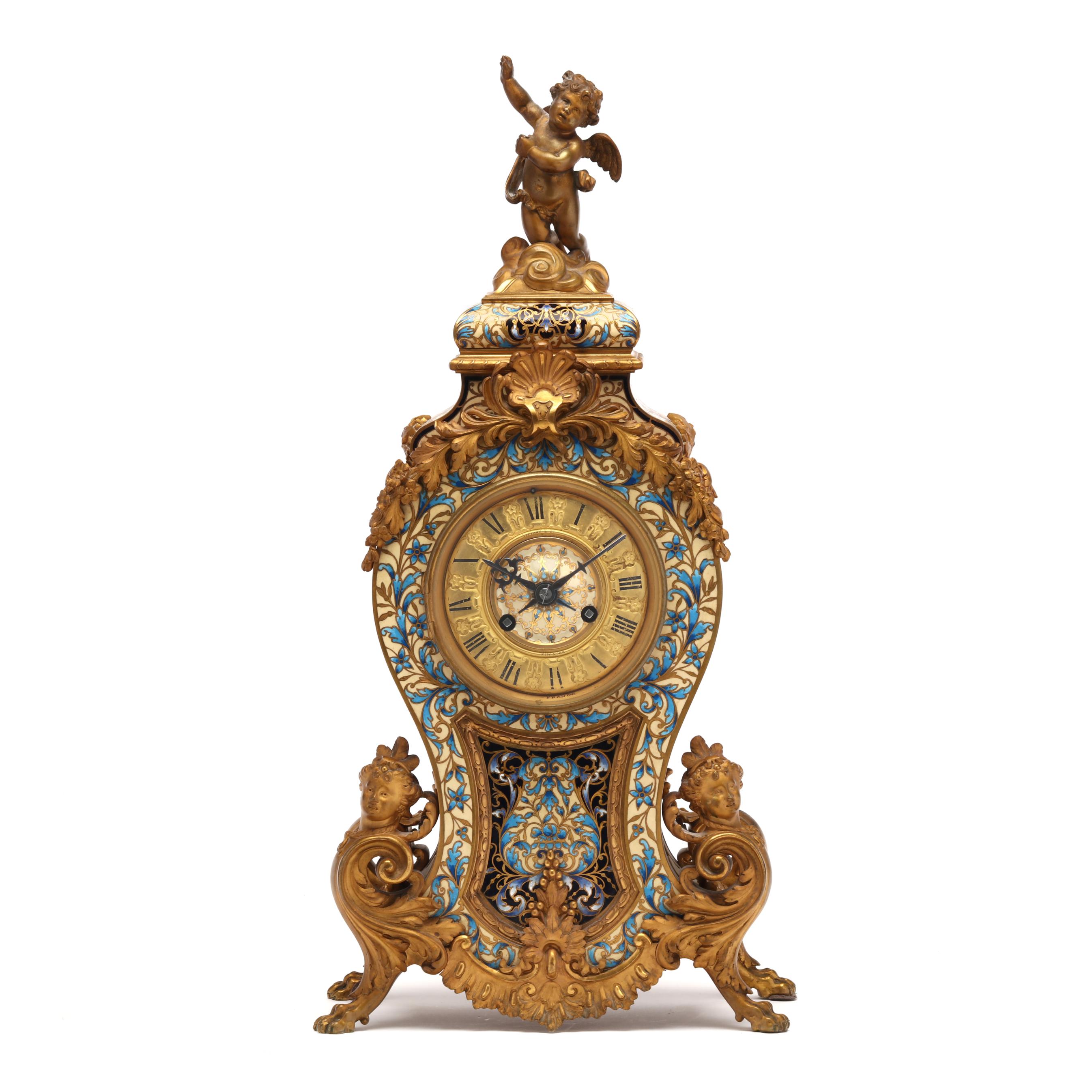 A Fine Tiffany & Co. Dore Bronze and Champleve Mantel Clock
