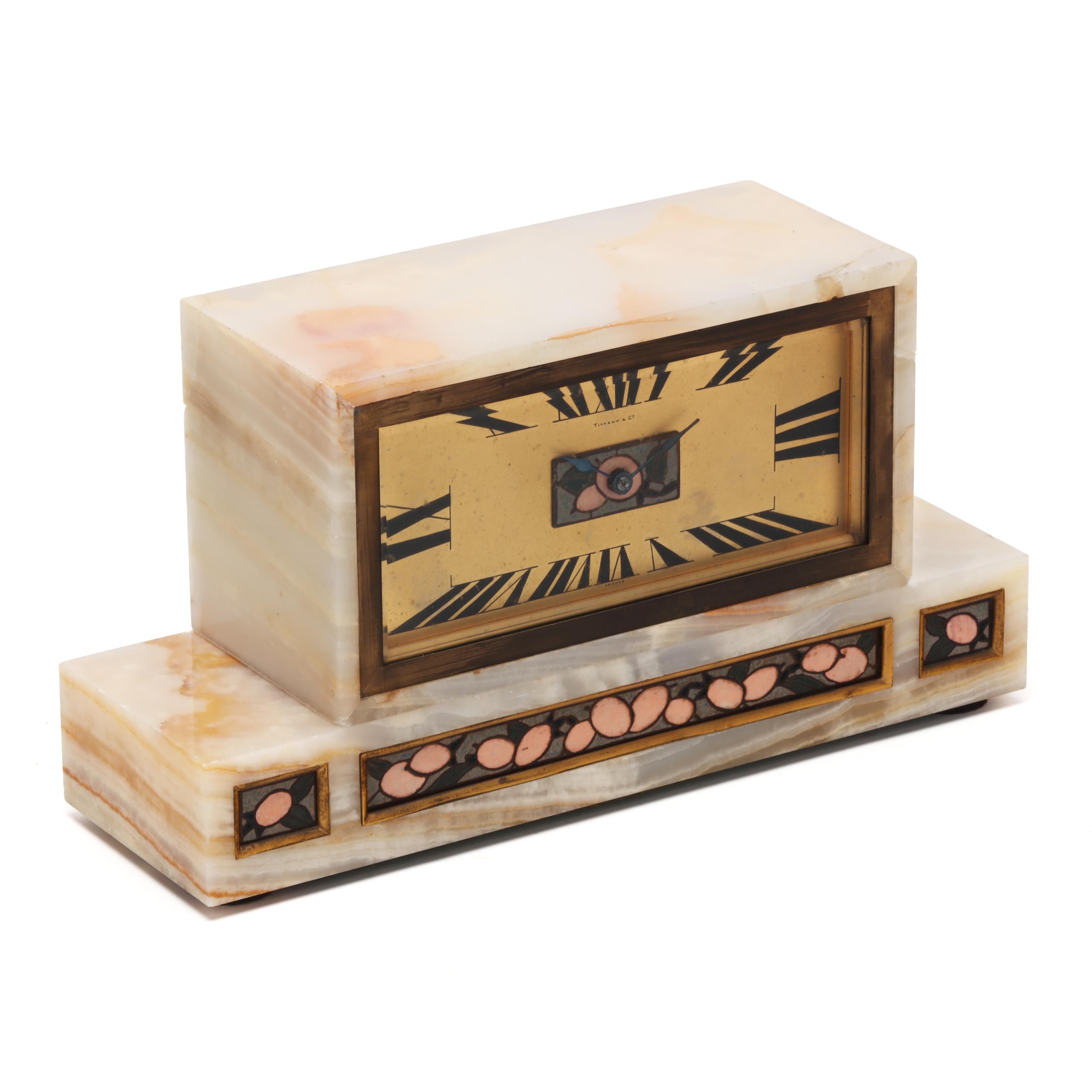 TIFFANY&CO. ティファニー テーブルクロック 置き時計 オブジェ Tiffany & Co., Art Deco Enamel and Onyx Mantel Clock (Lot 3009