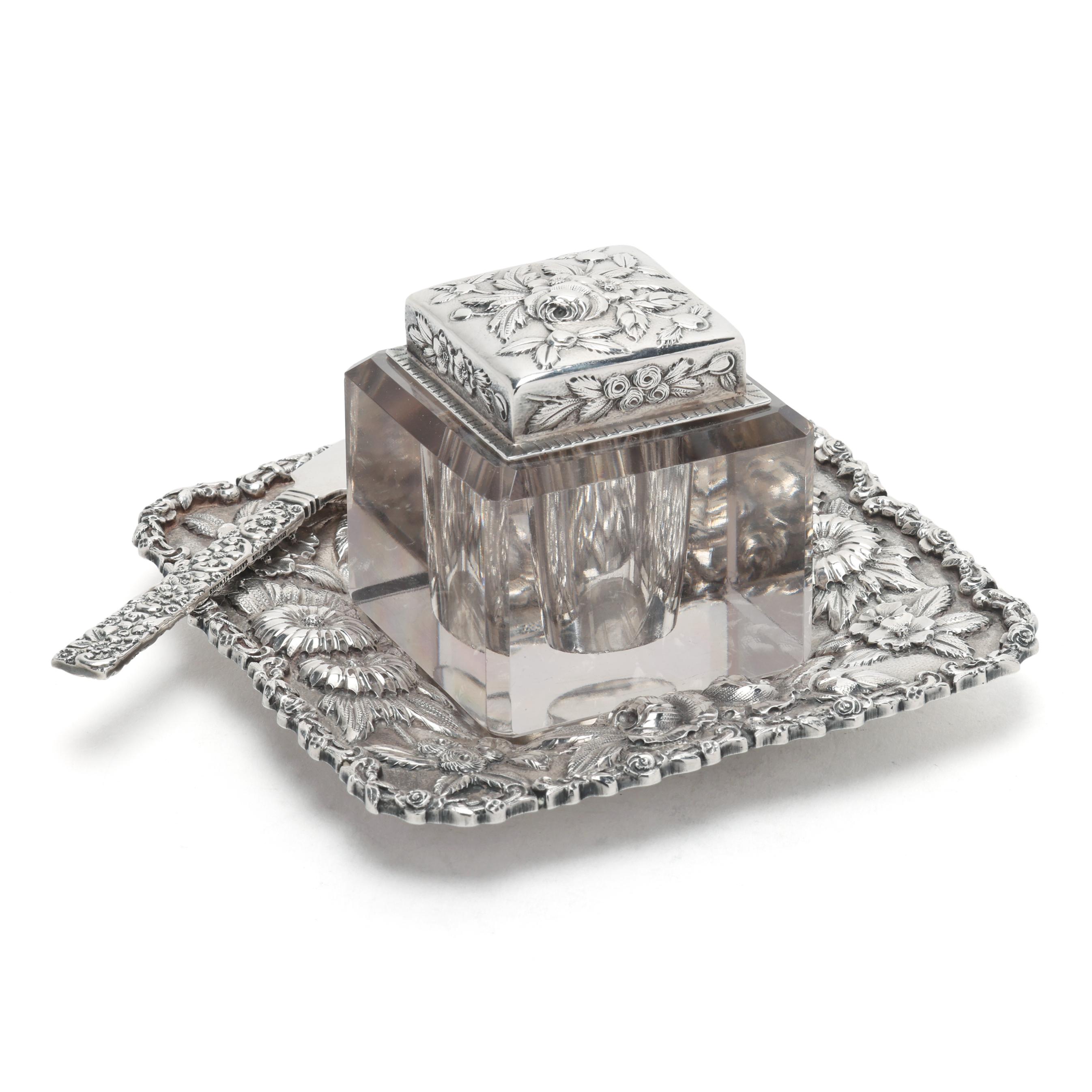 S. Kirk & Son Co. Repousse Sterling Silver Inkwell & Letter Opener