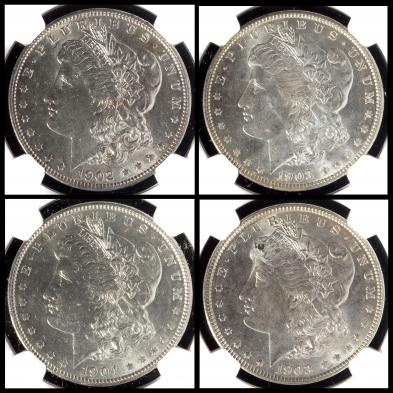 four-ngc-certified-ms-morgan-silver-dollars