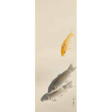 japanese-scroll-with-watercolor-of-three-fish
