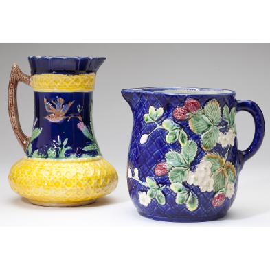 two-majolica-pitchers